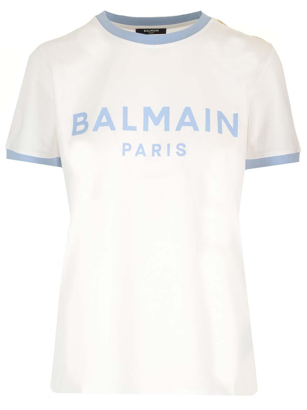 Balmain Logo Printed Crewneck T-shirt In White