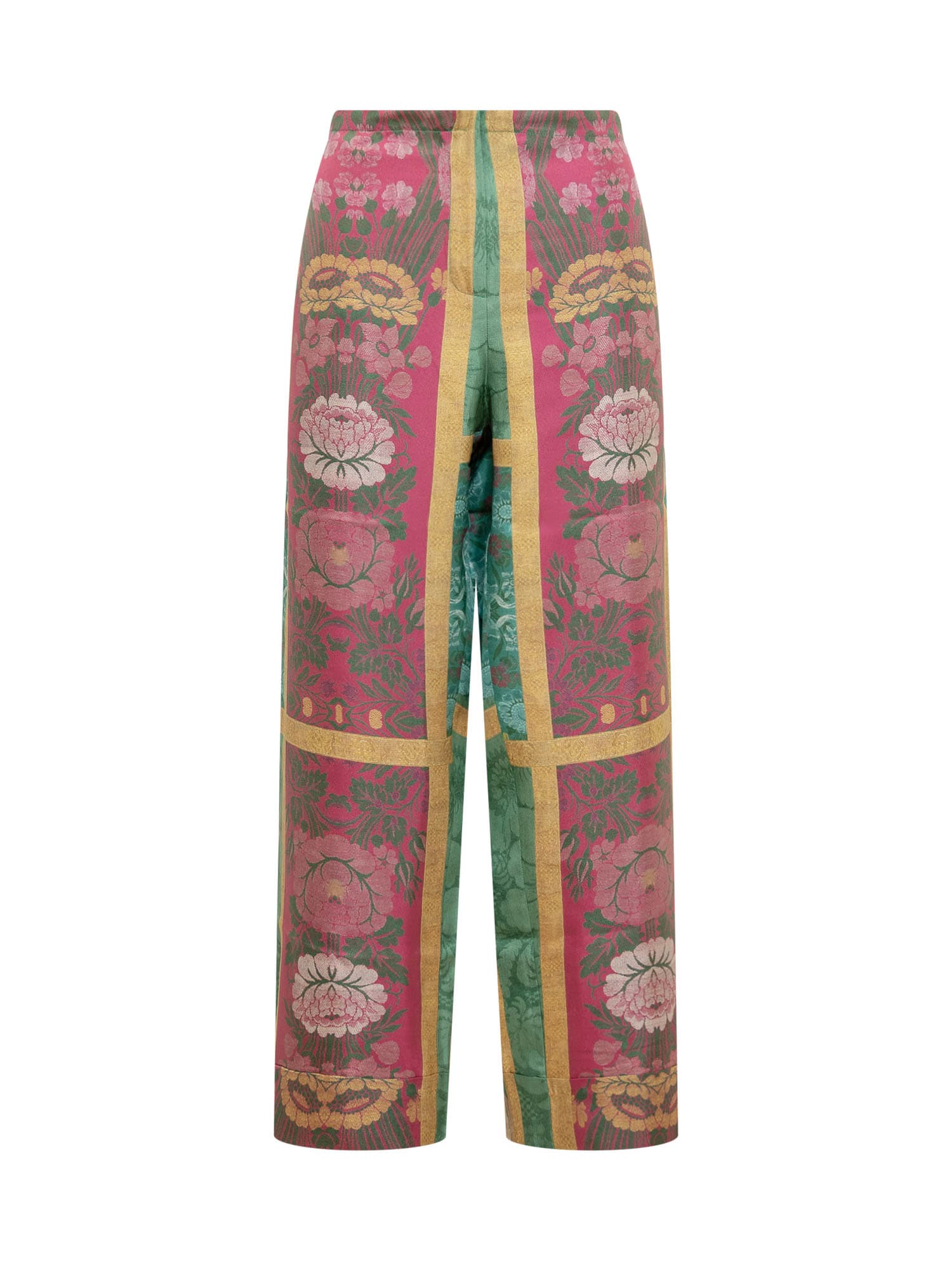 Shop Pierre-louis Mascia Silk Pants With Floral Print In Bordeaux Multi