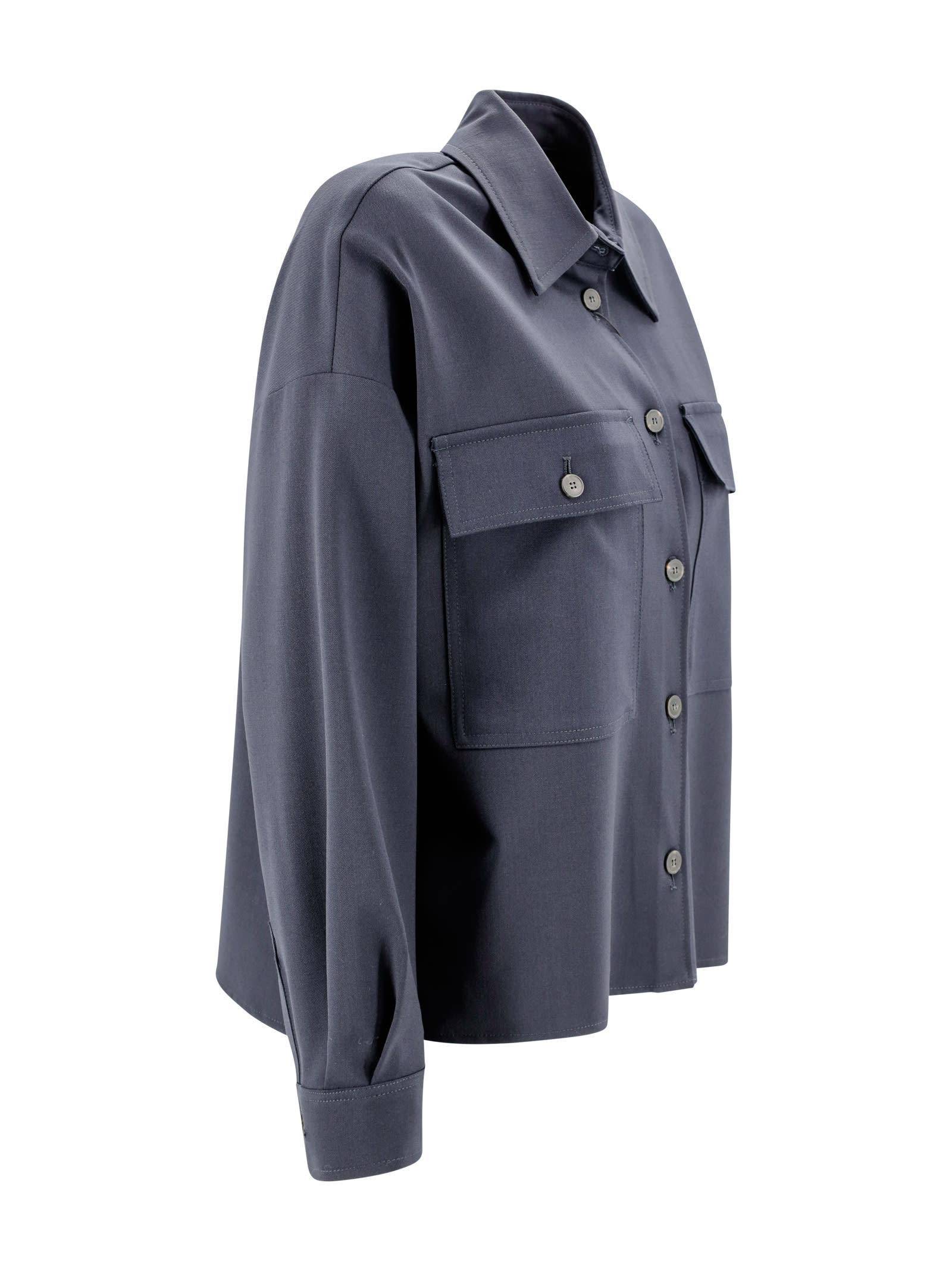 Shop Weekend Max Mara Wool Blend Gabardine Crop Jacket In Blue