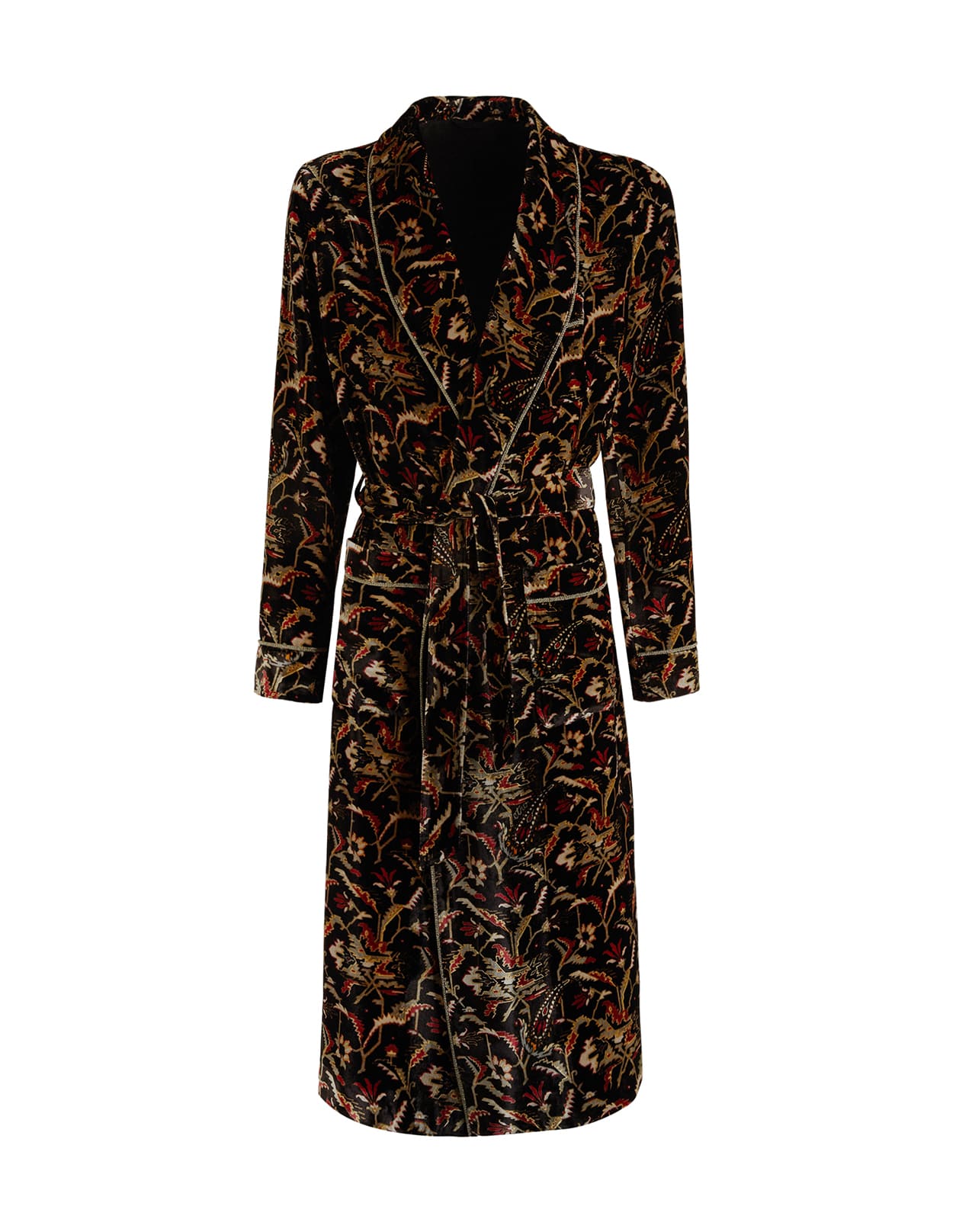 Etro Man Black Robe Coat With Floral Patterns