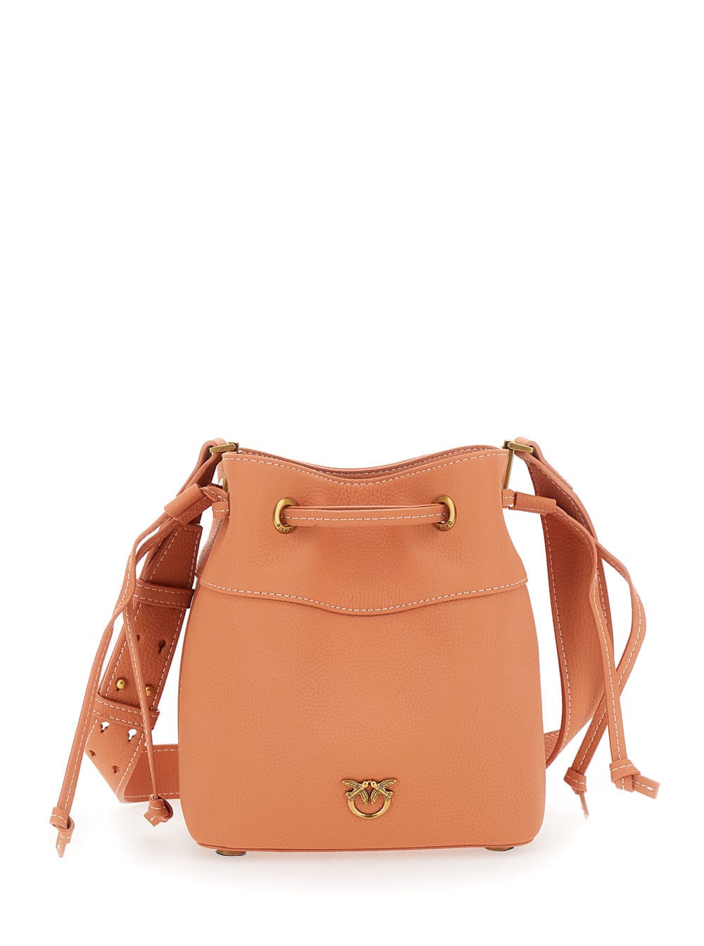 Pinko Leather Shoulder Bag With Logo In Orange