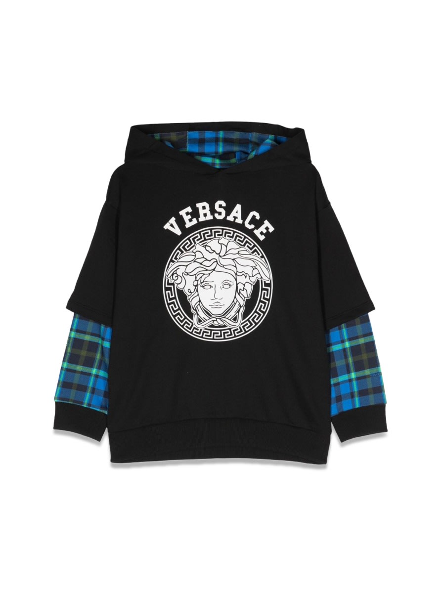 Versace Kids' Medusa Sweatshirt Tartan Sleeves In Black