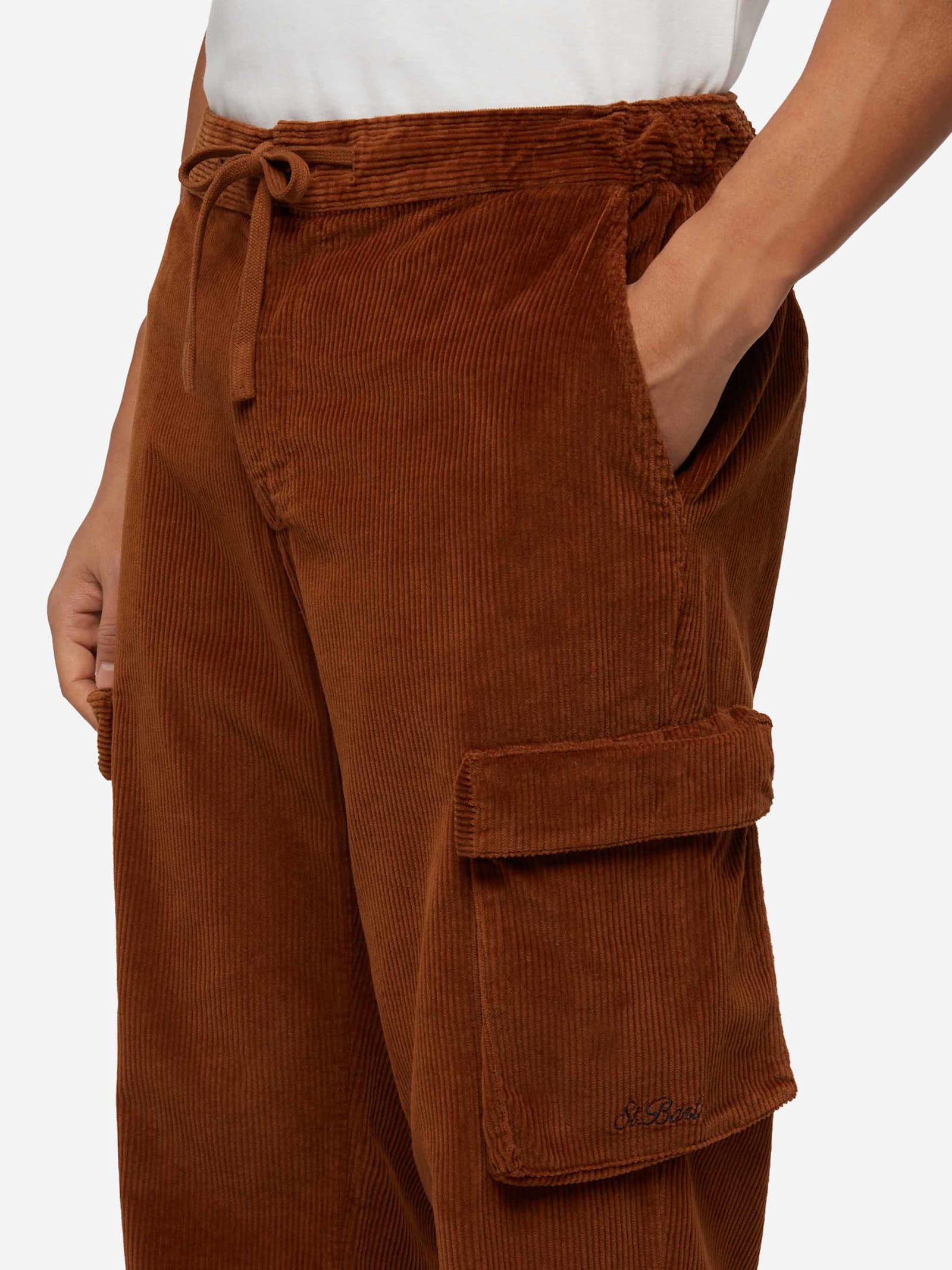 Mc2 Saint Barth Camel Corduroy Cargo Pants Goldeck In Brown