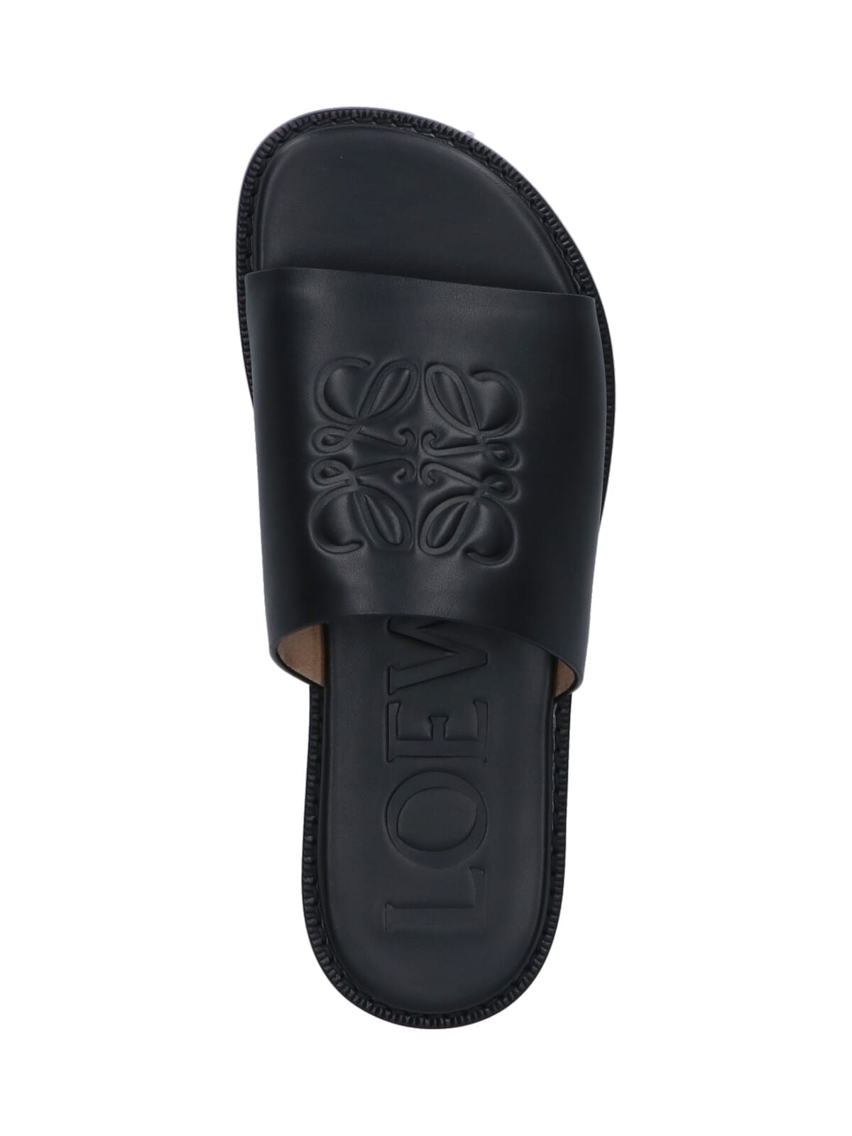 Loewe Black Anagram Flex Slides In Leather In Black