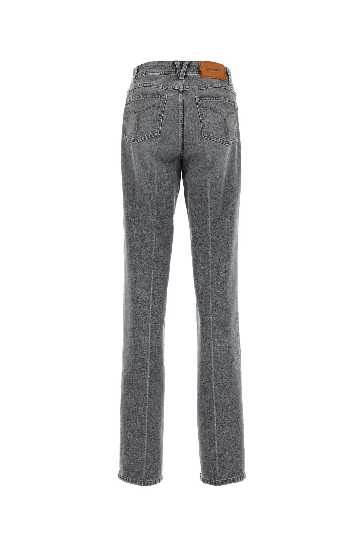 Shop Versace Dark Grey Denim Jeans In Mid Grey