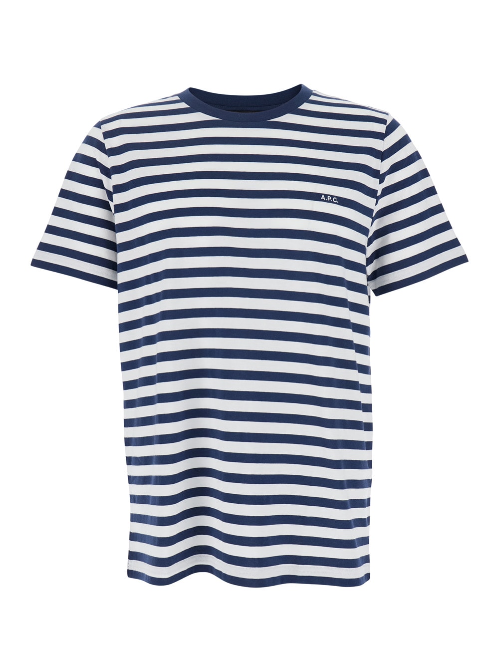 A. P.C. Blue T-shirt With Striped Motif And Logo Embroidered On The Front In Cotton Man