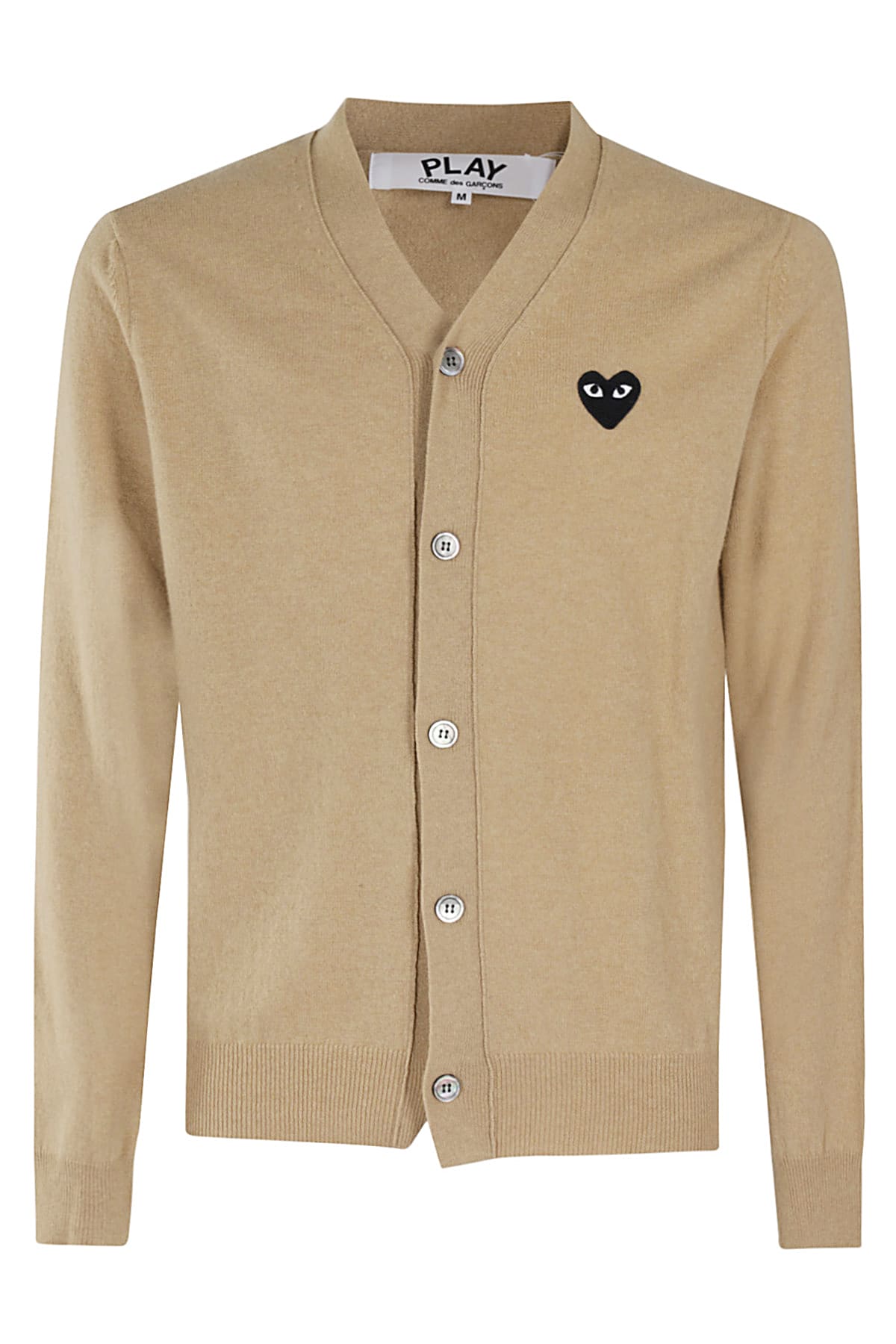 Shop Comme Des Garçons Play V Neck Cardigan Black Emblem In Light Camel