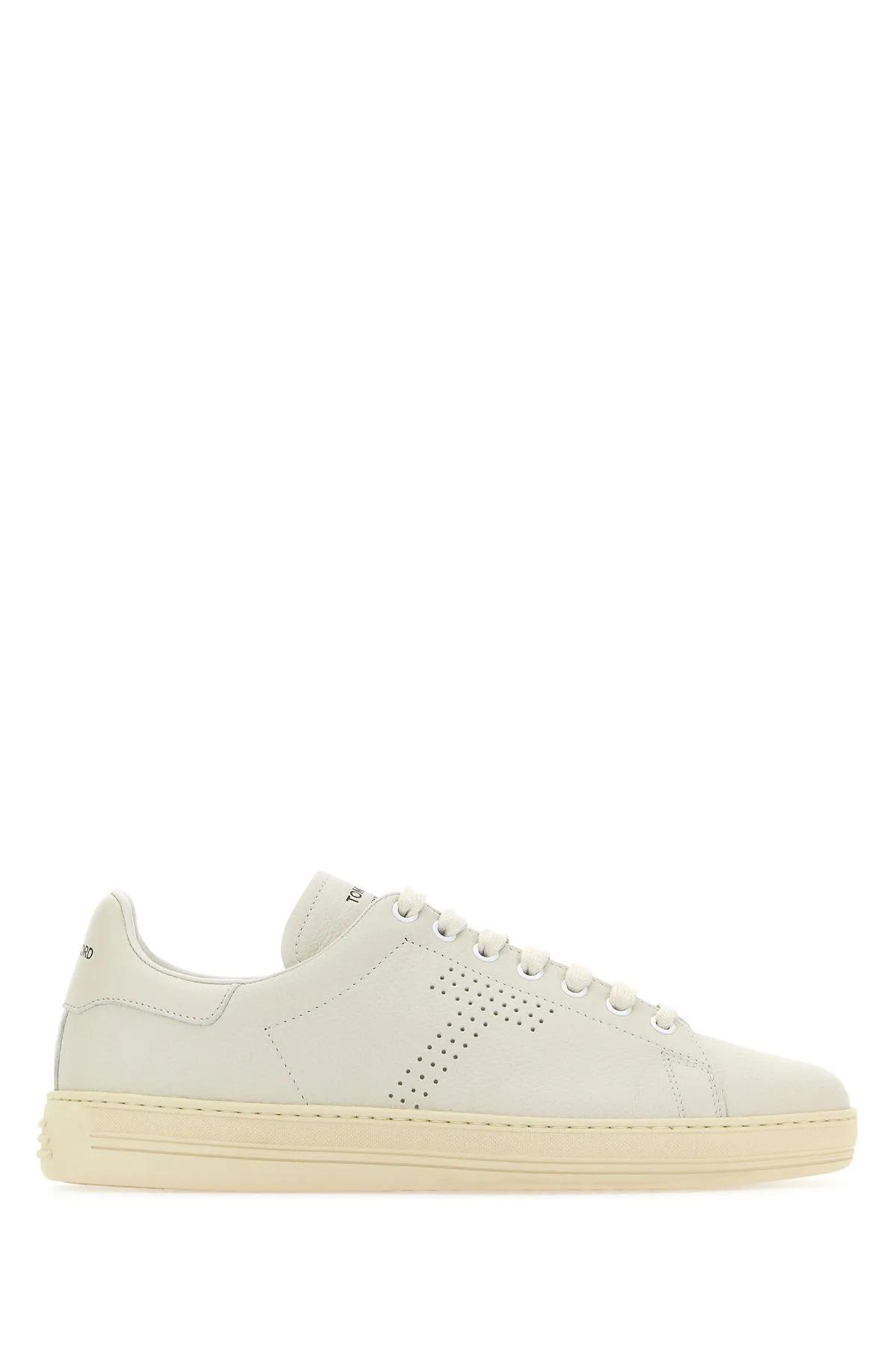 Tom Ford Leather Warwick Sneakers Rubber Sole Perforated Detailing In Buttercream