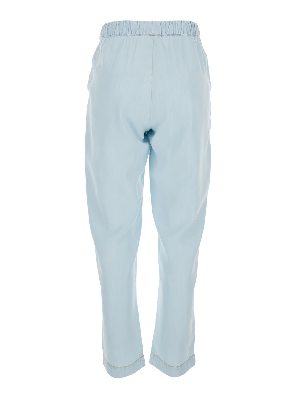 Shop Semicouture Light Blue Pants With Elastic Waist With Drawstring And Contrasting Stitching In Fabric Woman