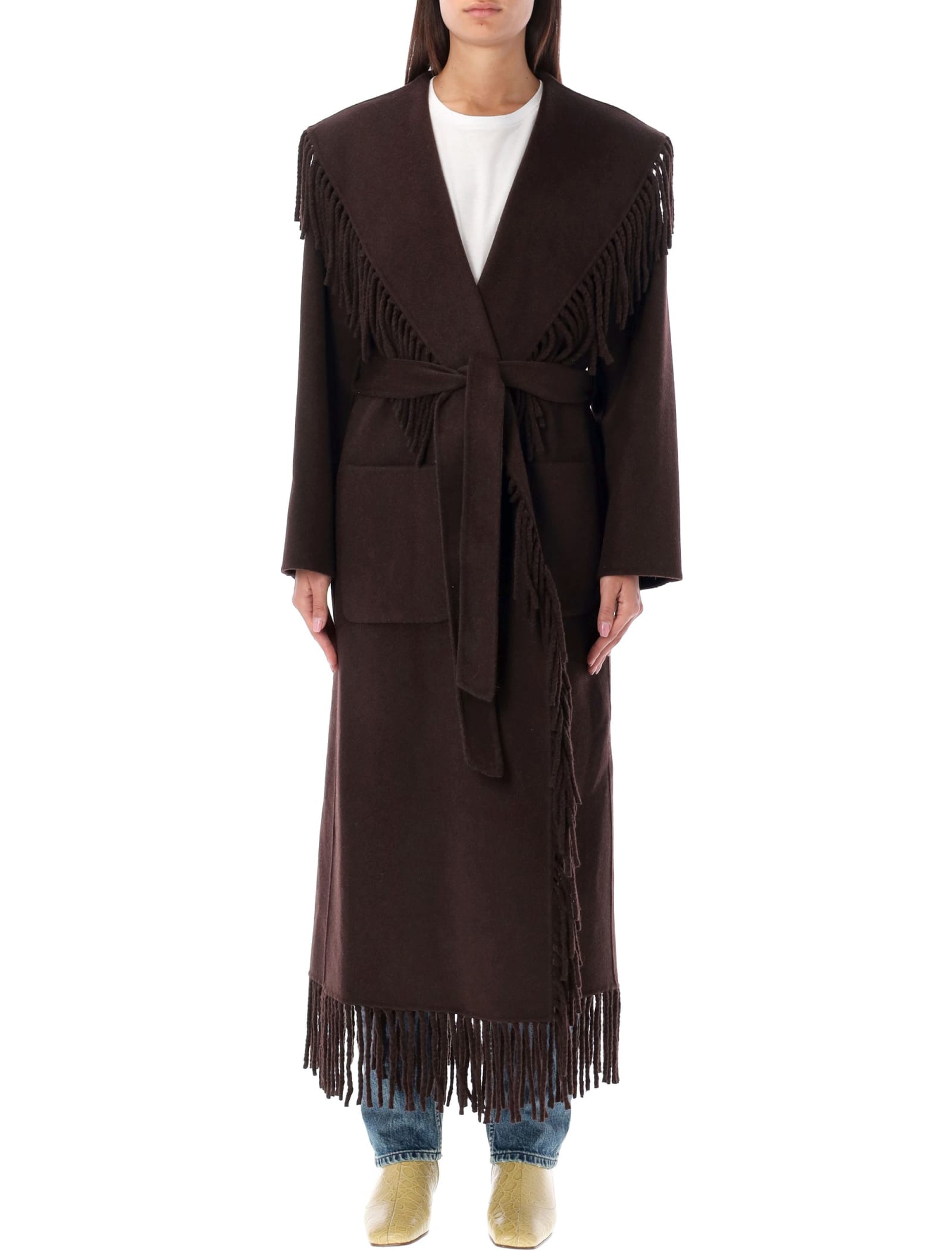 Simkhai Carrie Wool Fringe Coat In Cocholate