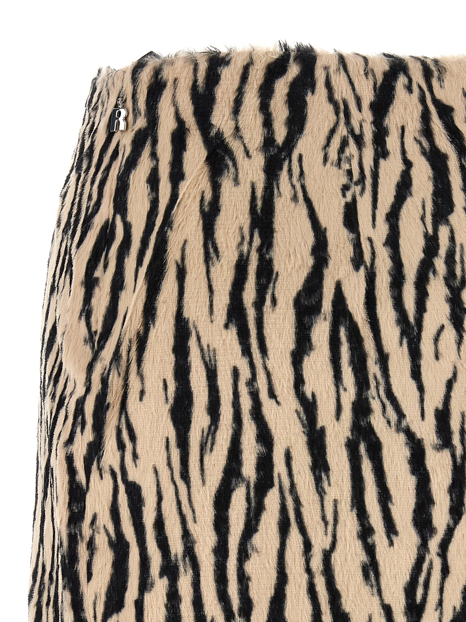 Rotate Birger Christensen Womens Egret Comb Printed Faux-fur Cotton-blend Mini Skirt In Multi