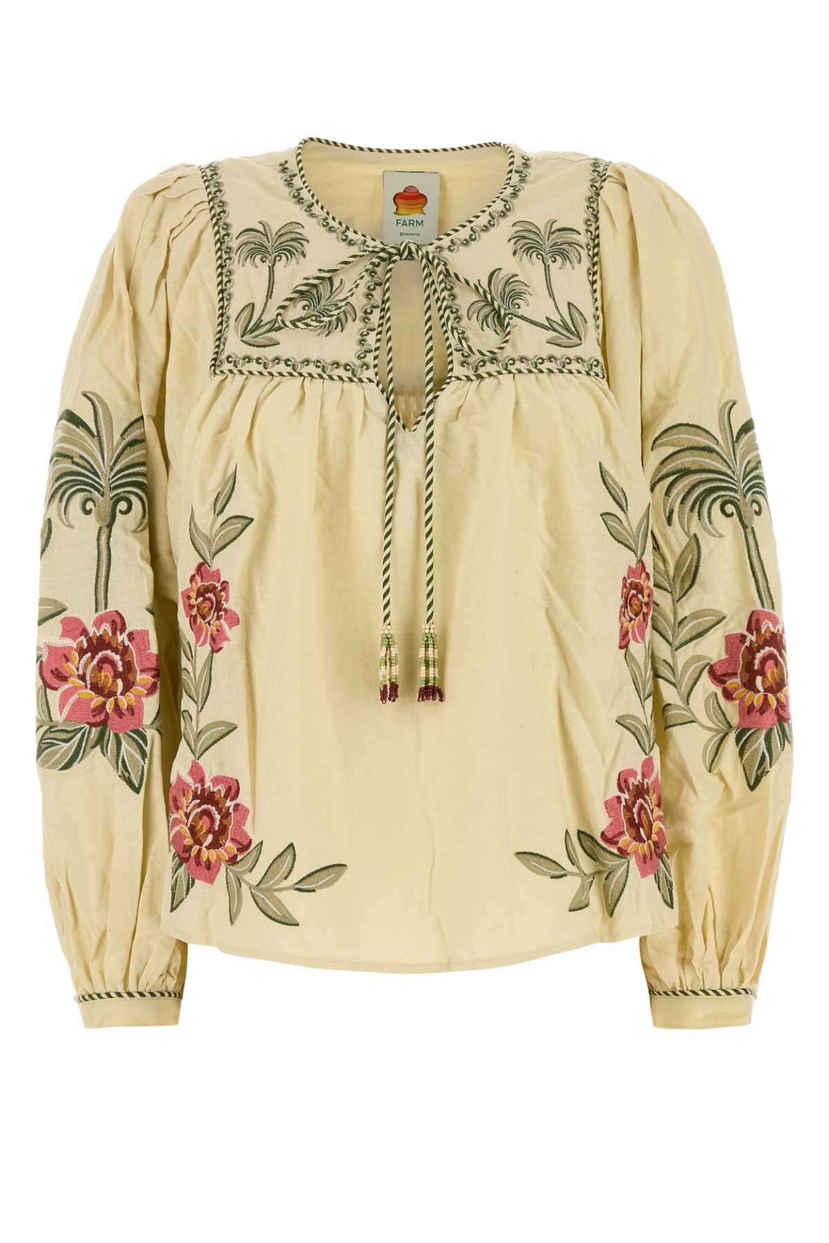 Farm Rio Cream Linen Blend Blouse