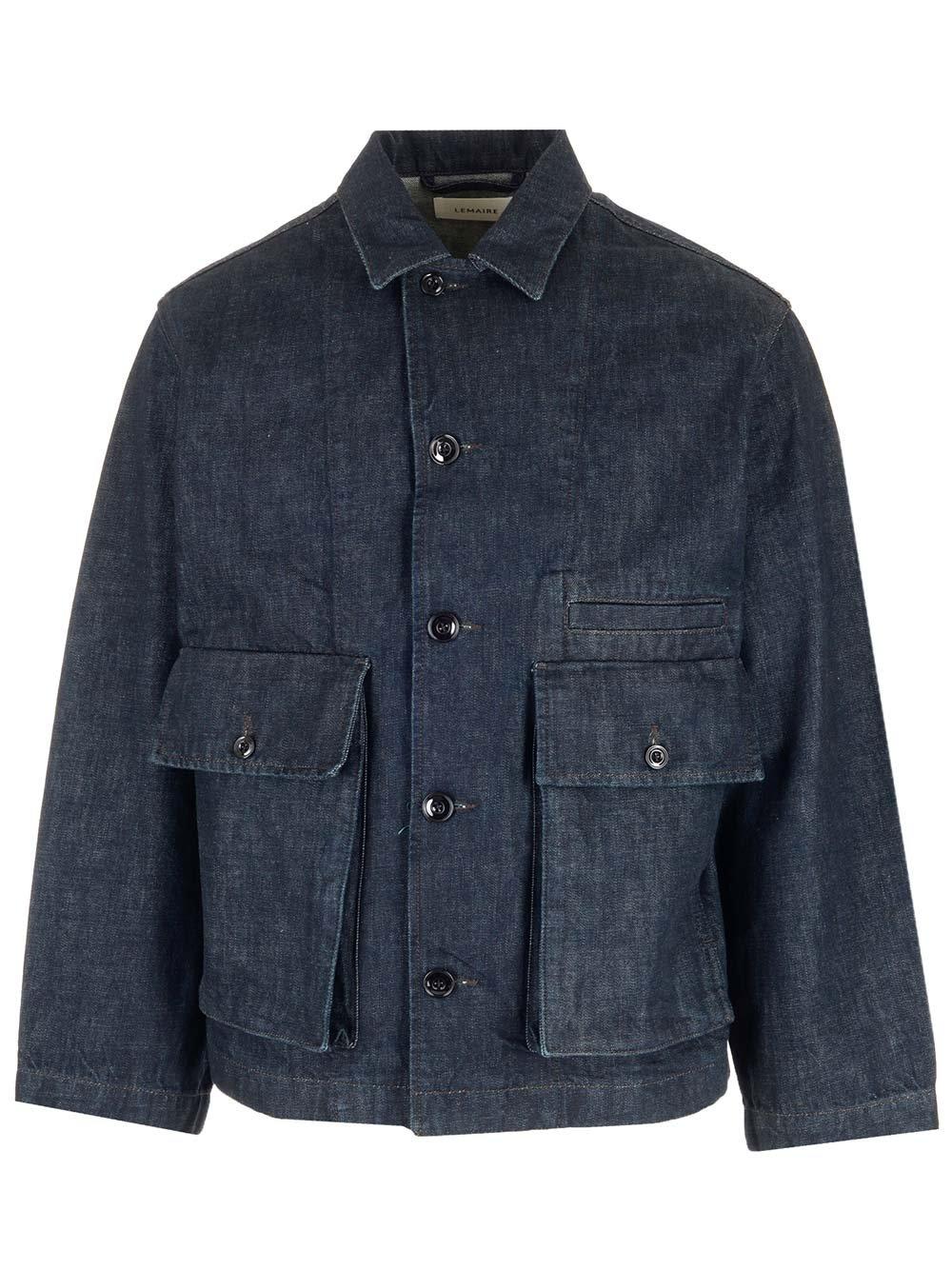 Shop Lemaire Collared Button-up Denim Jacket In Blue