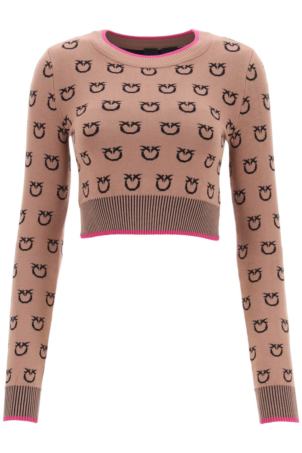 Shop Pinko Furetto All-over Logo Crop Top In Cammello Nero (beige)