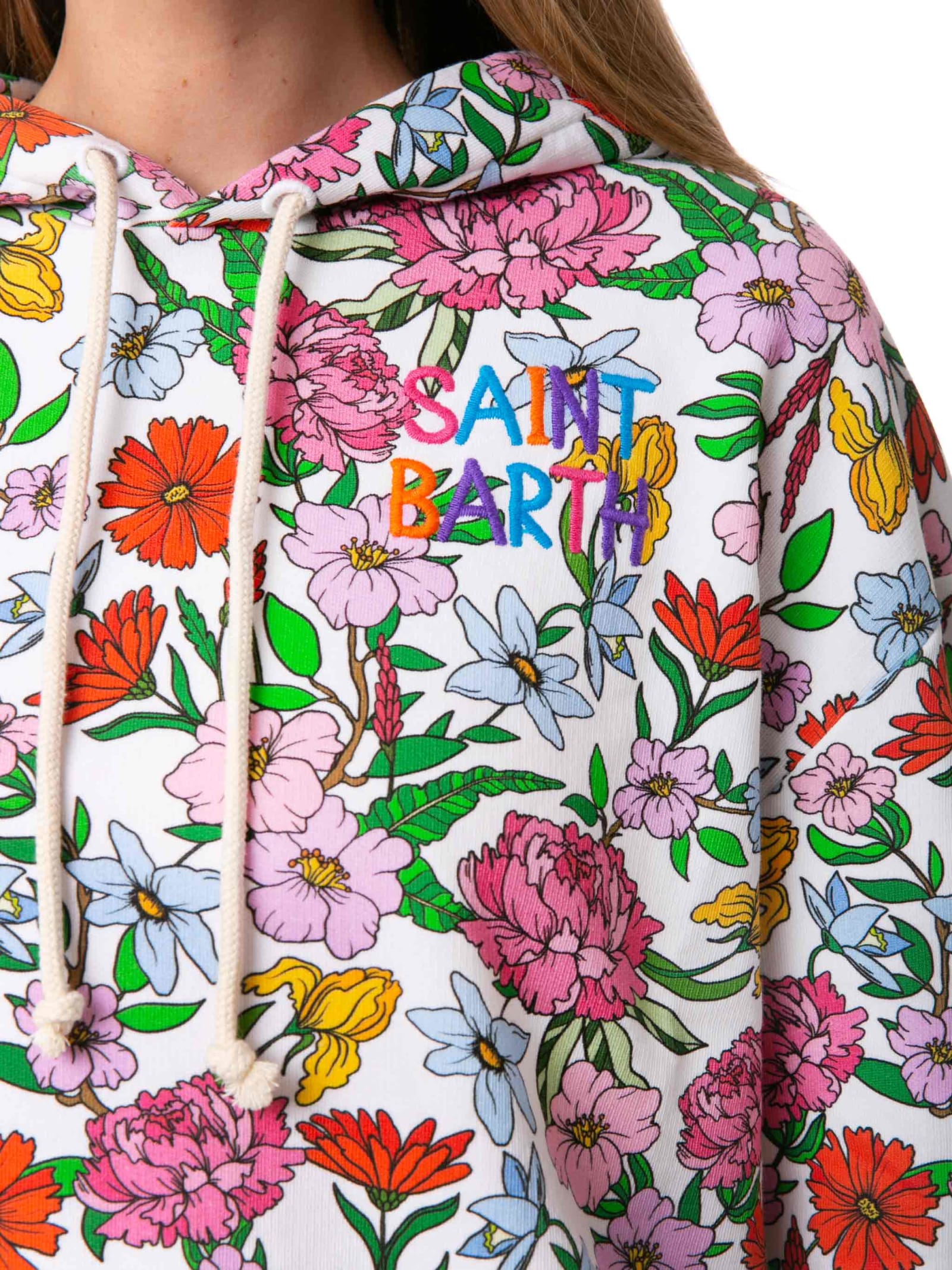 Mc2 Saint Barth Cotton Hoodie With Flower Print