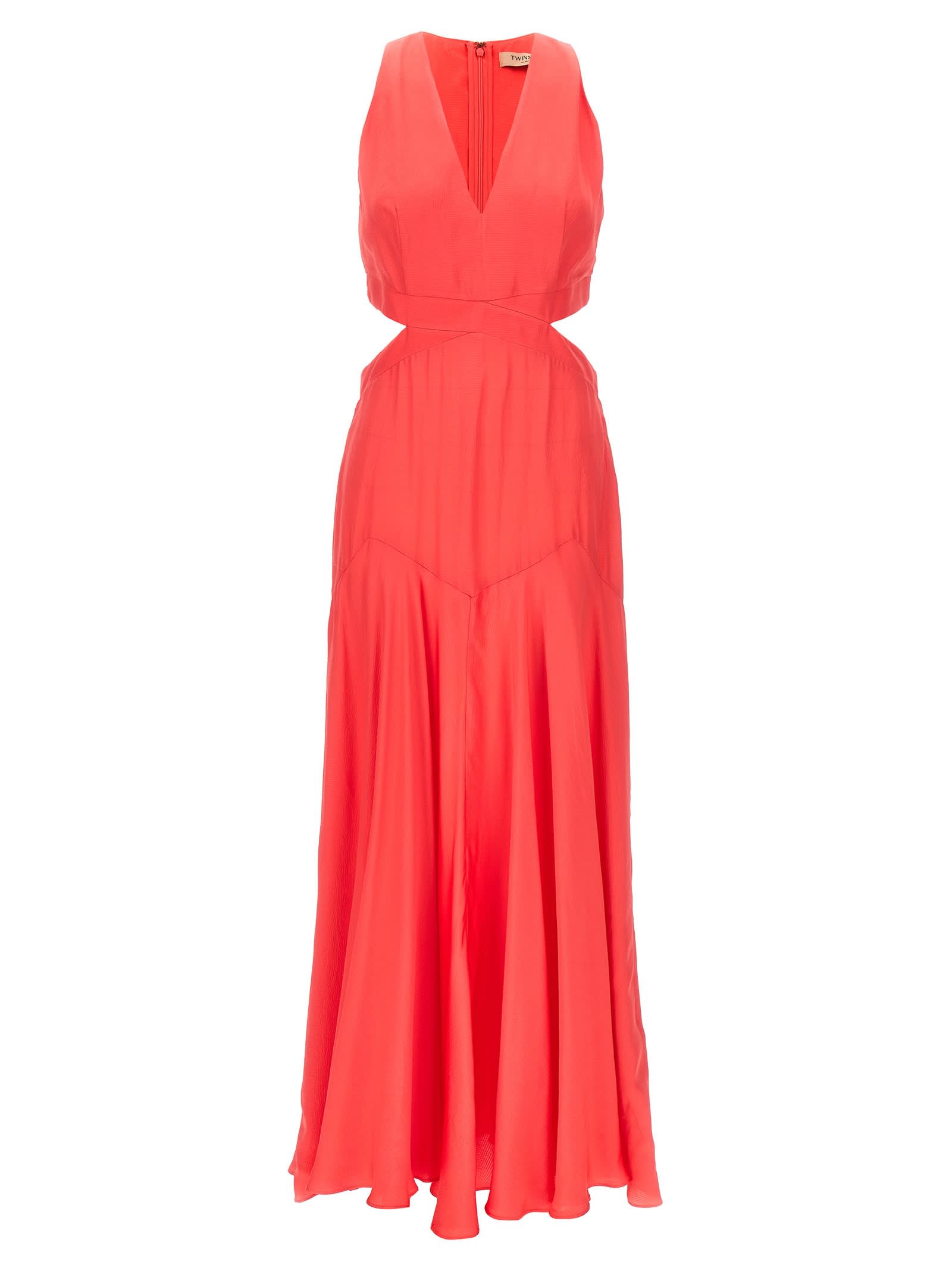 Shop Twinset Cutout Detail Dress In Coral