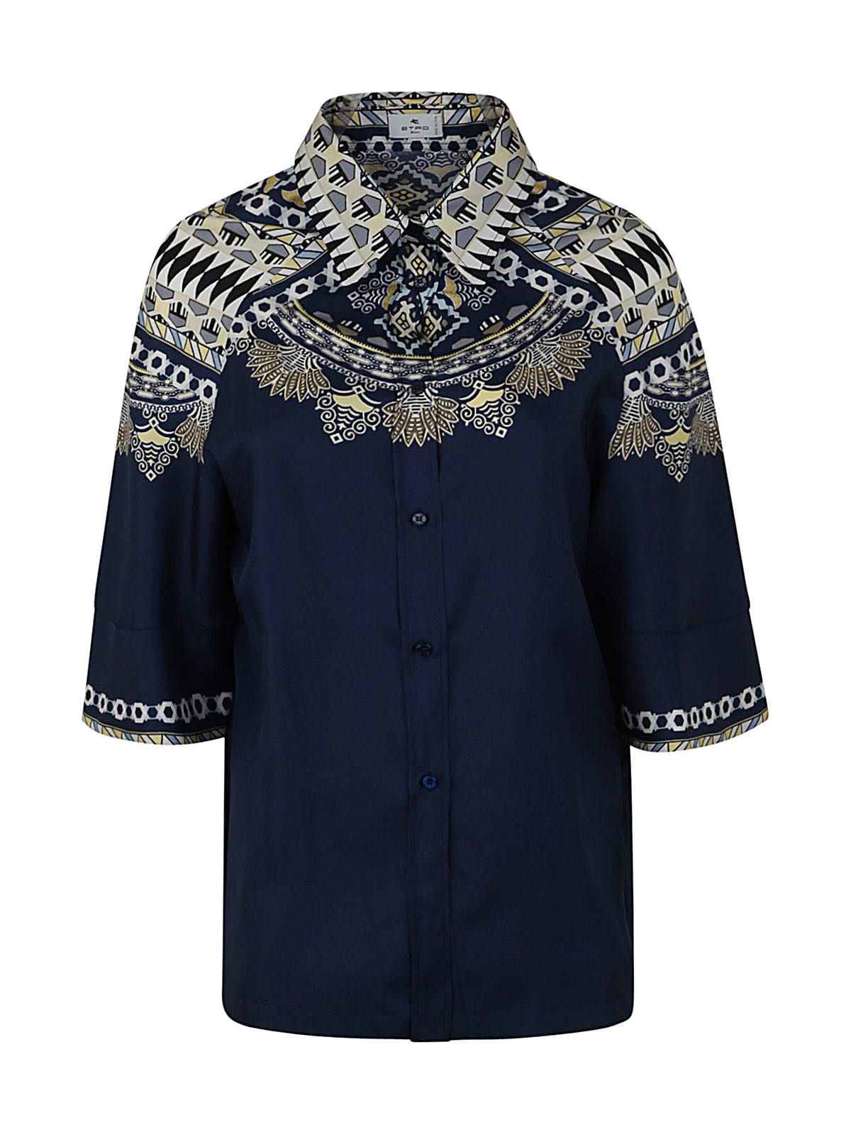 Etro Silk Twill Short Sleeves Classic Shirt In Blue