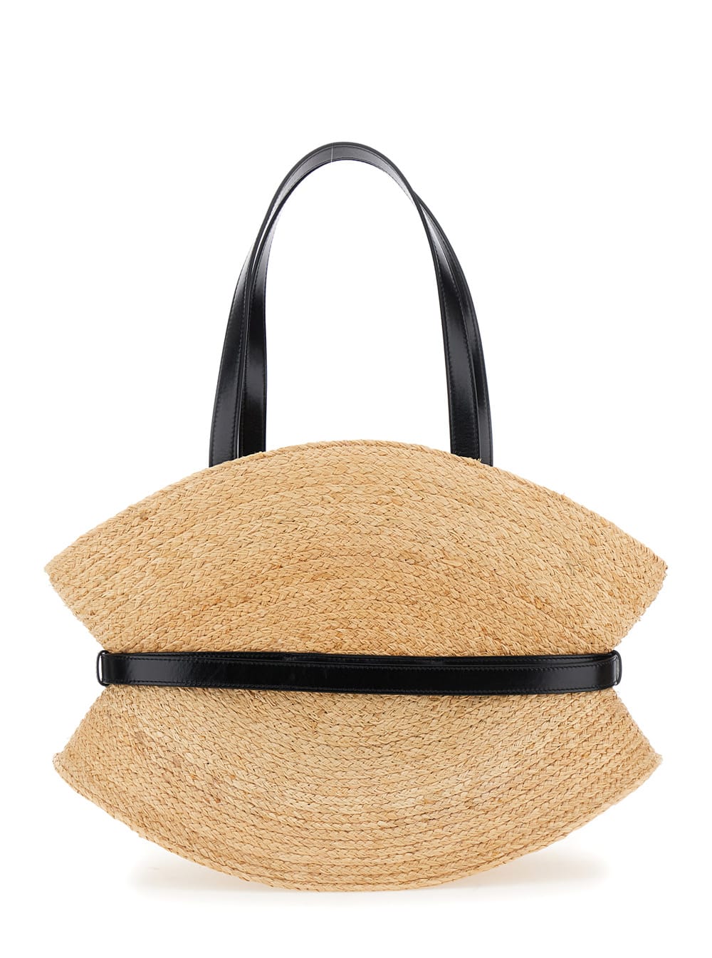 Balmain Medium Raffia And Calfskin Sculptural Bag In Nude