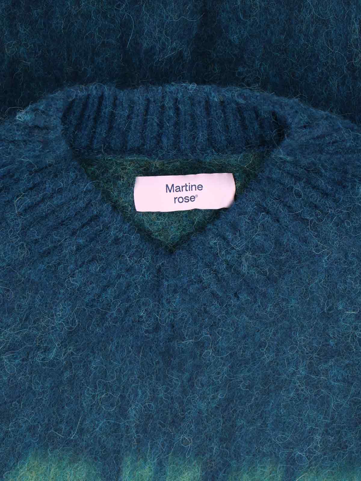 Martine Rose V-neck Mohair Sweater With Ribbed Trims And Prominent Logo In Blue