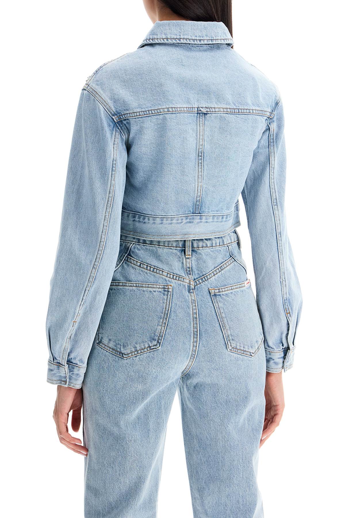 Shop Self-portrait Cropped Denim Jacket For Women In Blue