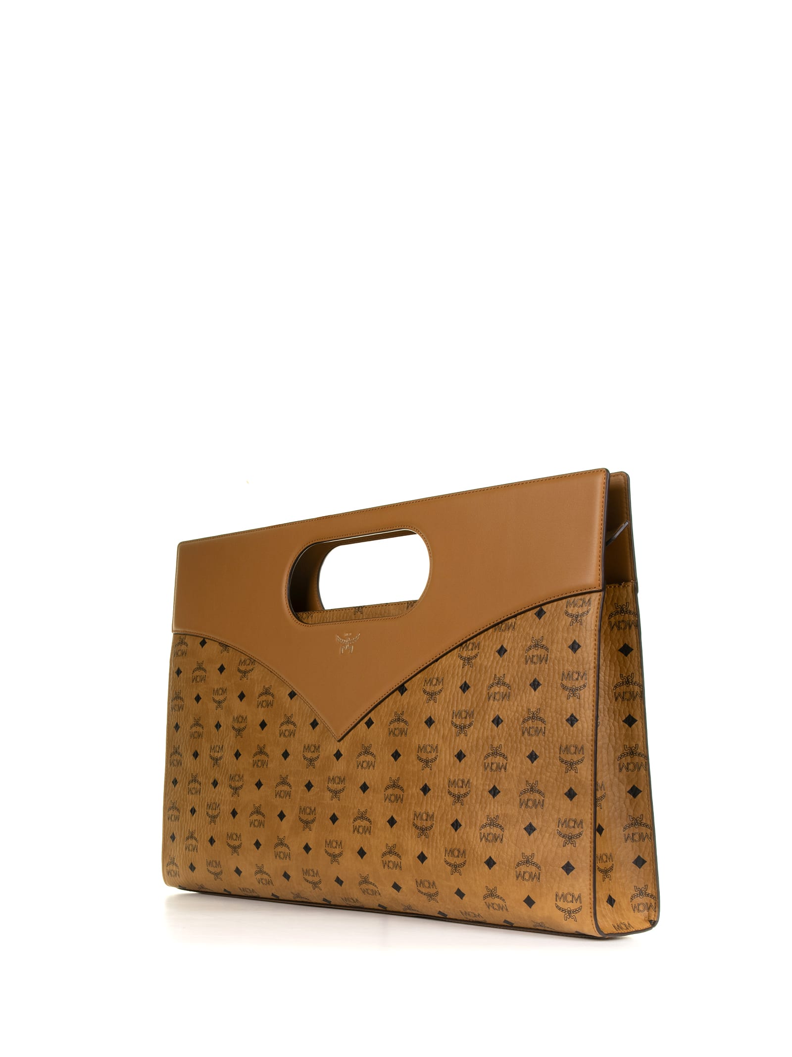 Shop Mcm Diamond Logo Printed Shopper Bag In Cognac