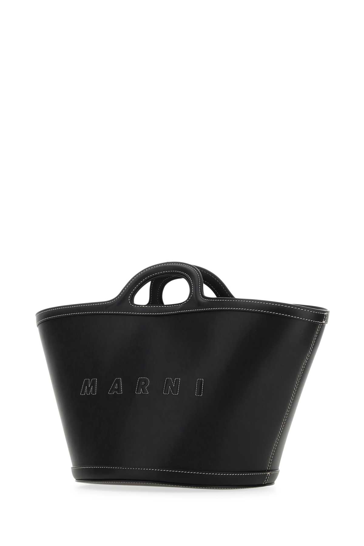 Shop Marni Black Leather Small Tropicalia Handbag In 00n99