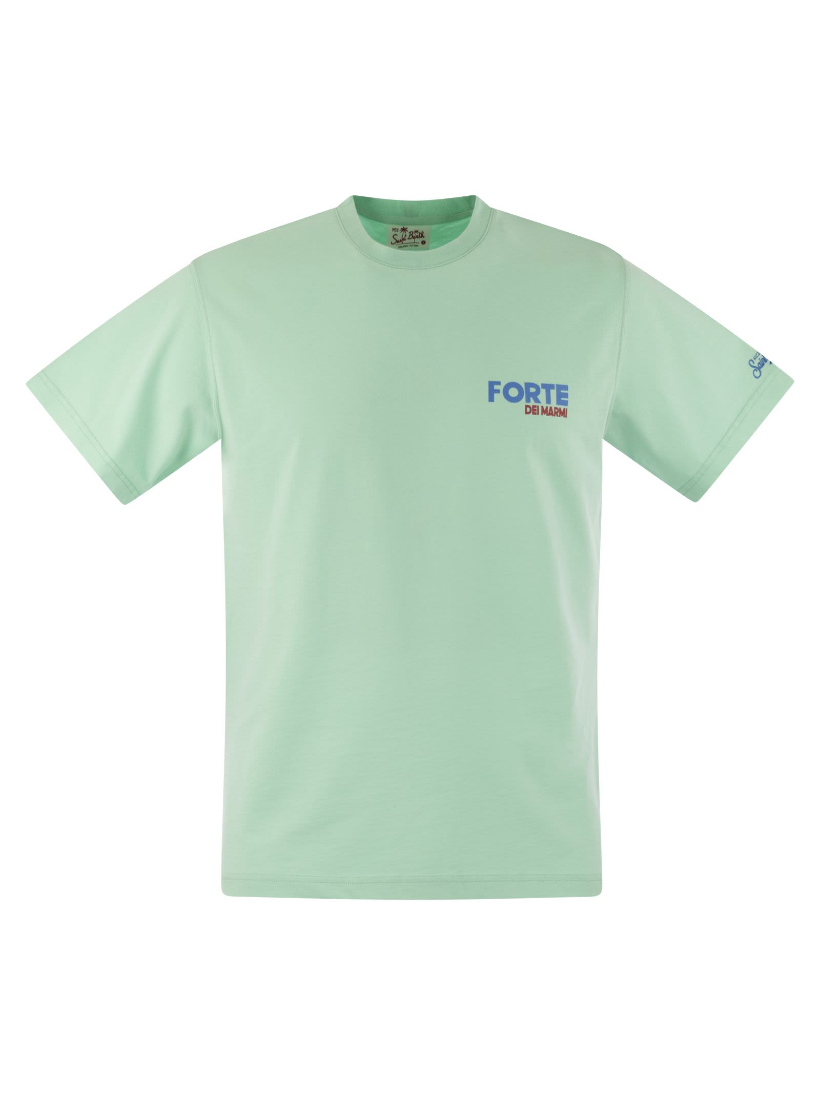 Mc2 Saint Barth T-shirt With Print On Chest And Back In Water Green