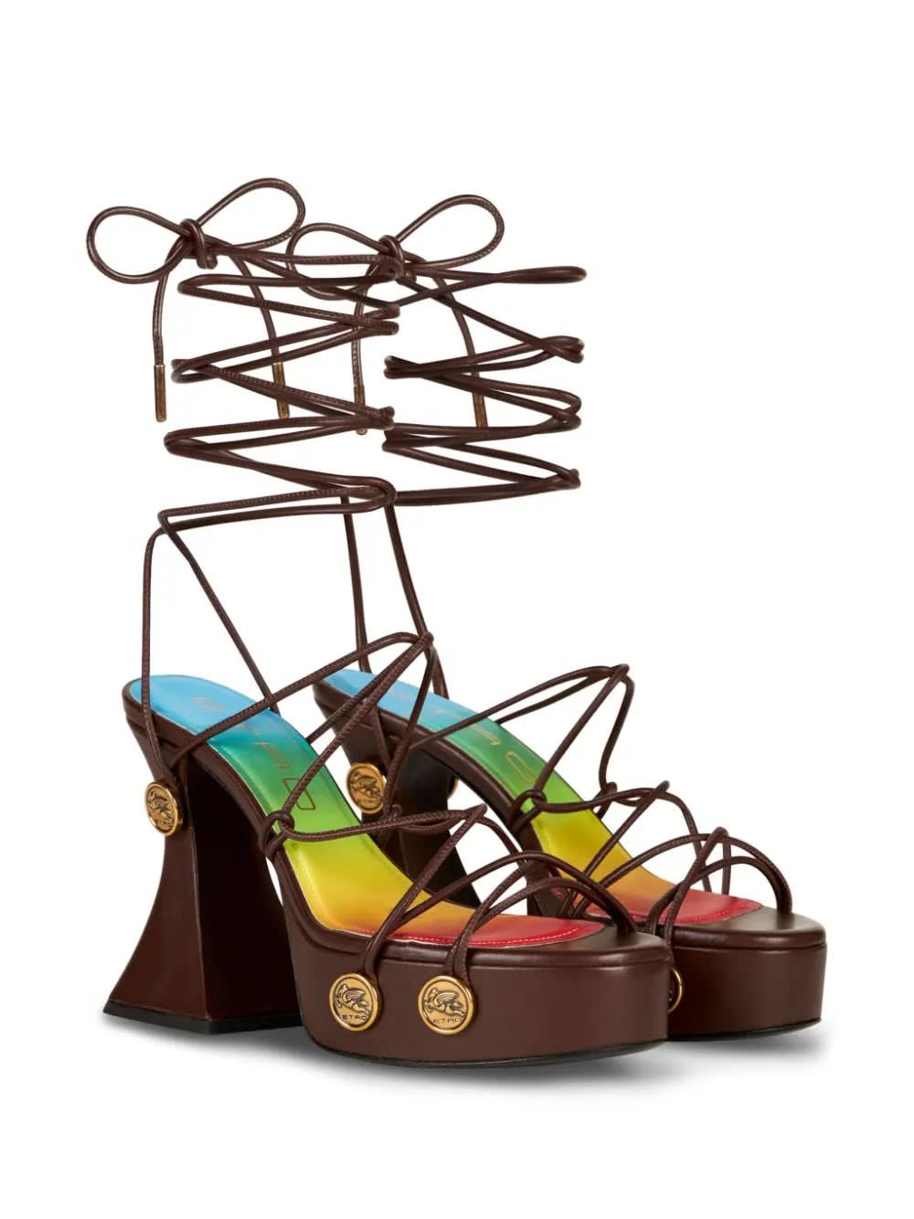 Shop Etro Brown Platform Sandals With Straps And Studs
