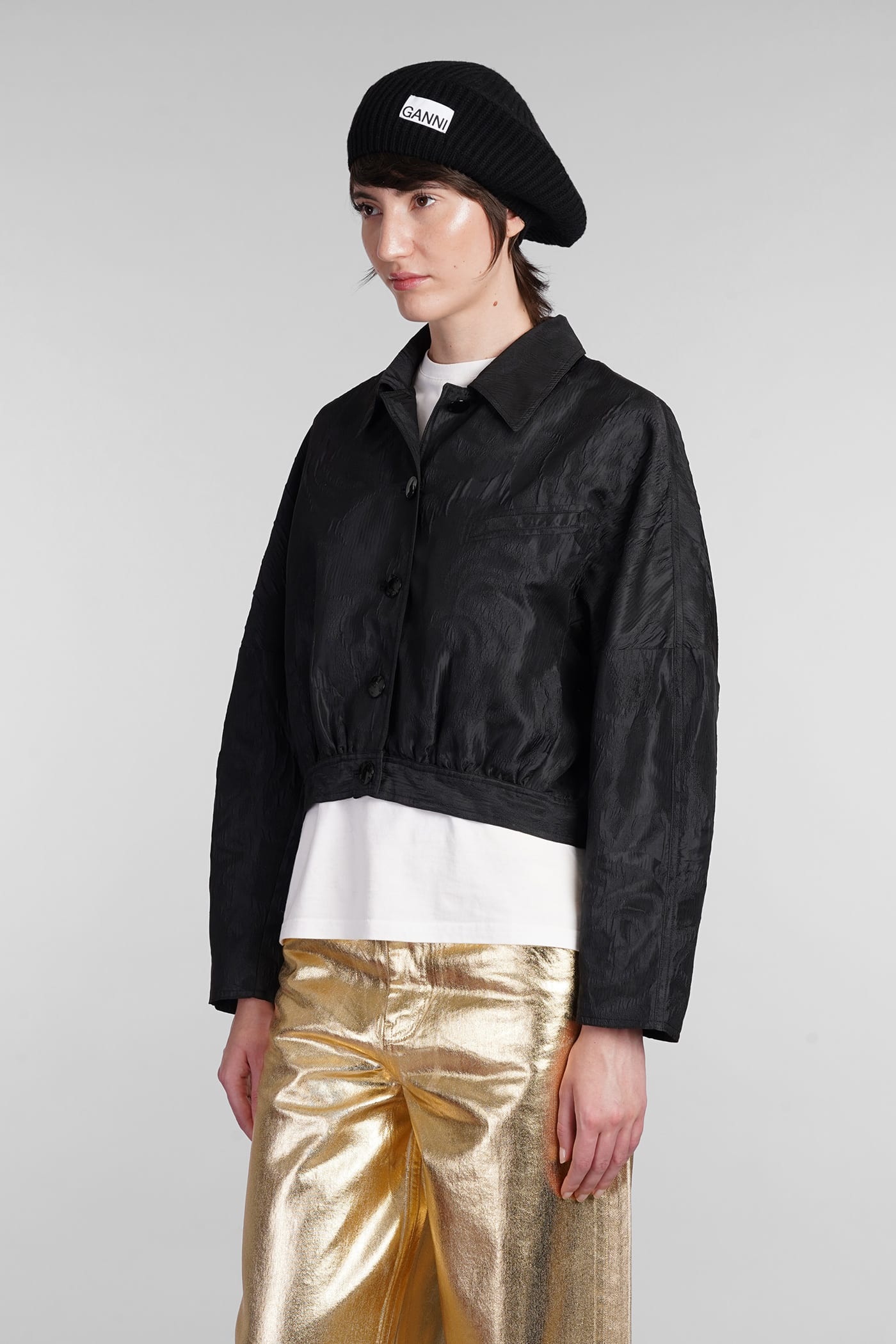 Shop Ganni Casual Jacket In Black Polyester