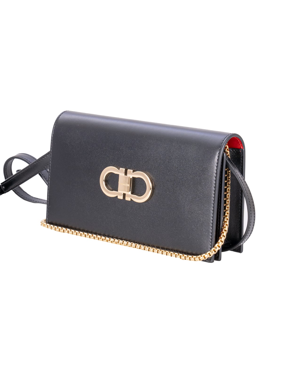 Ferragamo Black Mini Crossbody Bag With Gancini Logo In Leather Woman In Black