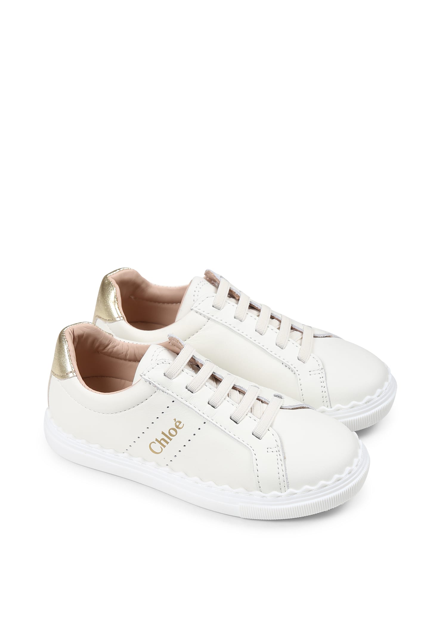 Chloé Leather Logo Sneakers In White