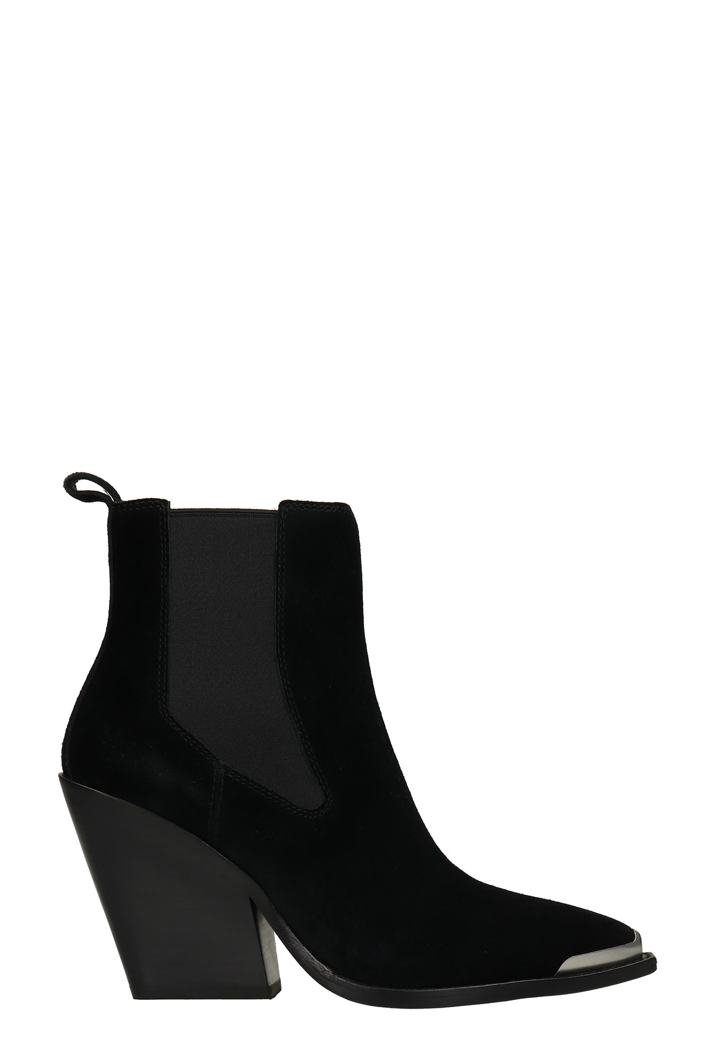 Ash Bowie Texan Ankle Boots In Black Suede