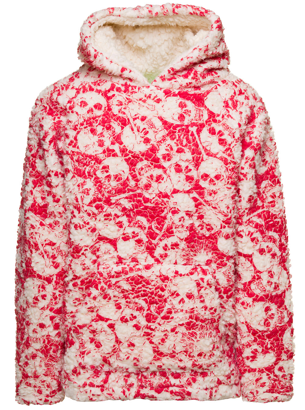 Red And White Sweatshirt With All-over Skull In Fleece