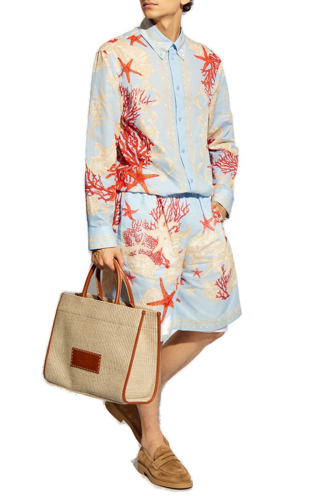 Shop Versace Barocco Sea Pattern-printed Long-sleeved Shirt In Azzurro