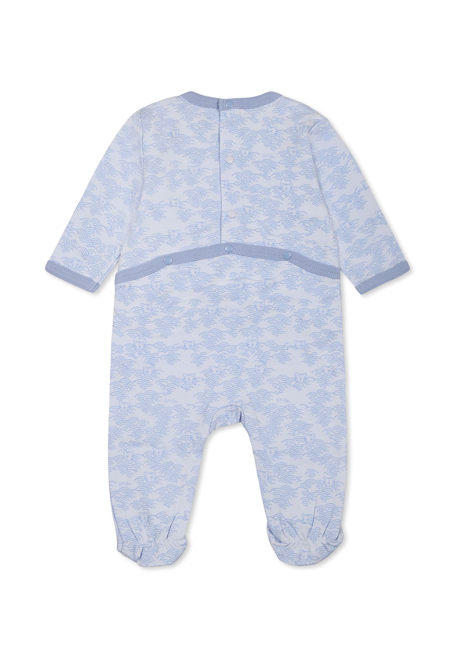 Kenzo Light Blue Babygrow For Baby Boy With Tiger Print In Light Blue