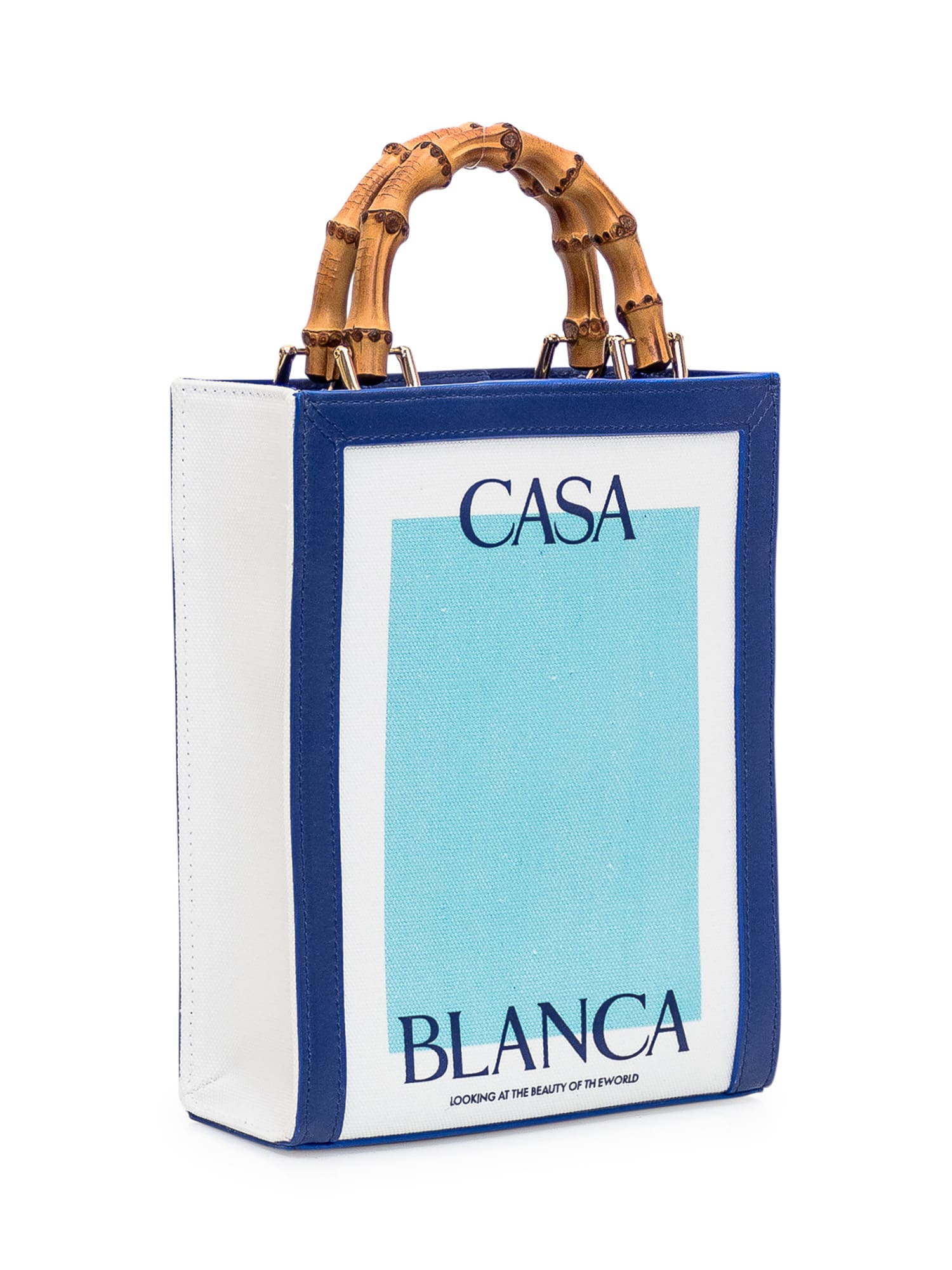 Shop Casablanca Mini Casa Tote Bag In Mint Navy