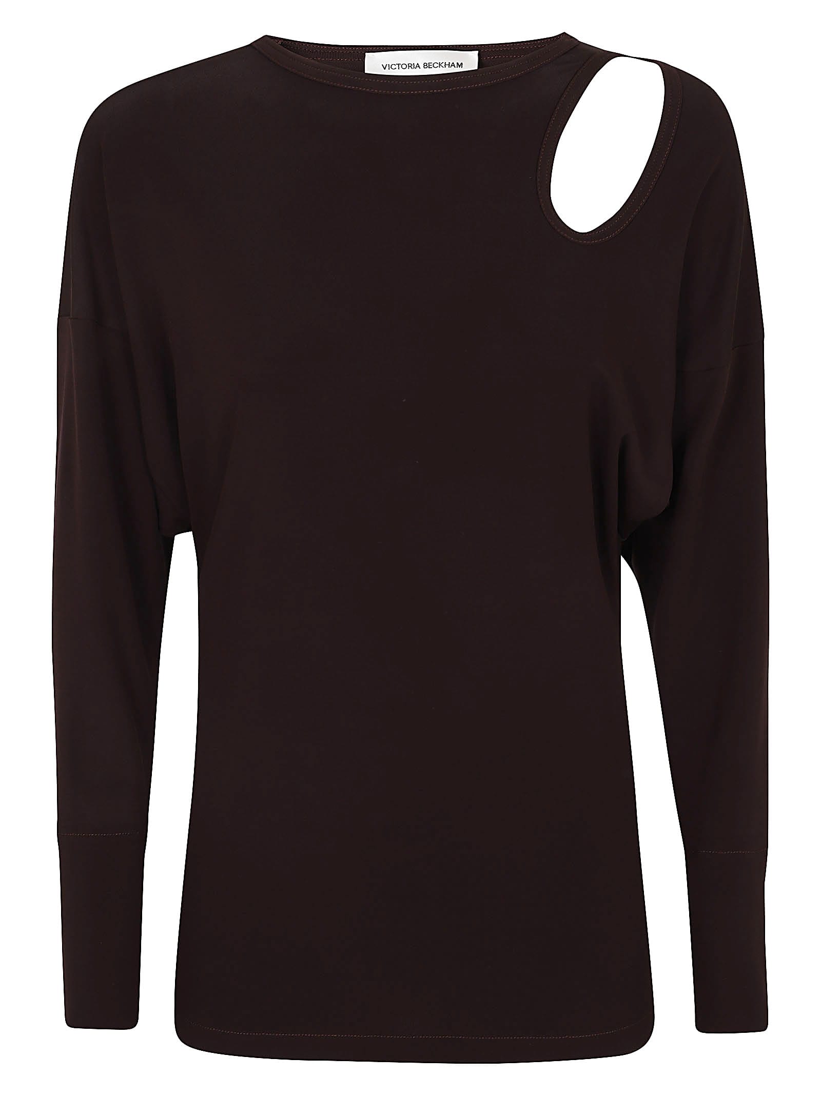 Shop Victoria Beckham Twist Detail Jersey Top In Deep Mahogany