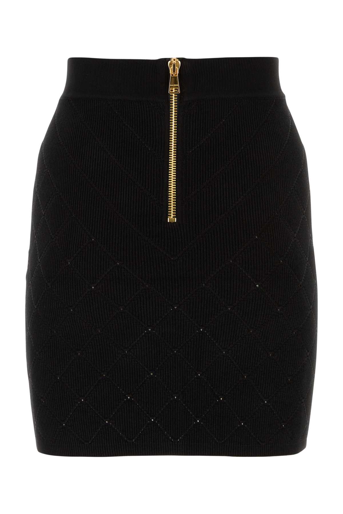 Balmain Black Viscose Blend Mini Skirt In 0panoir