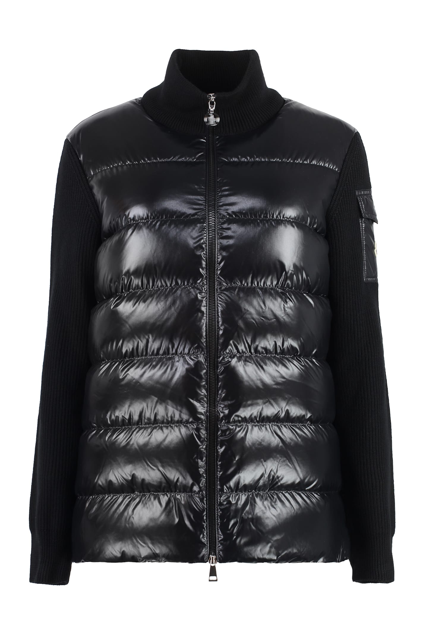 Moncler Cardigan With Padded Front Panel In Black