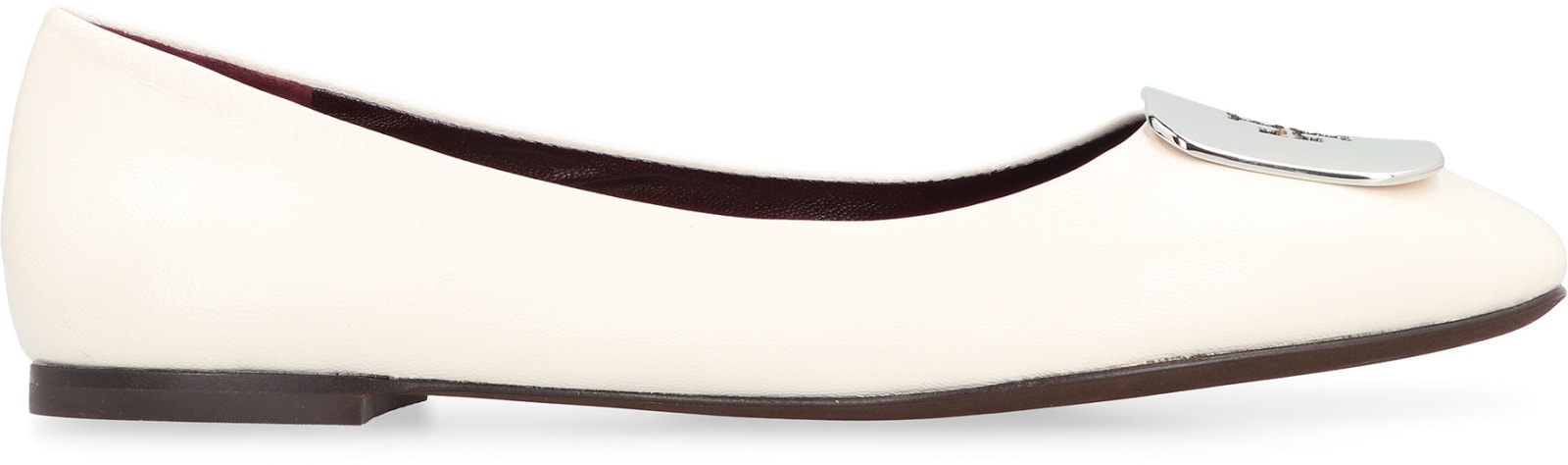 Shop Tory Burch Georgia Leather Ballet Flats In Panna
