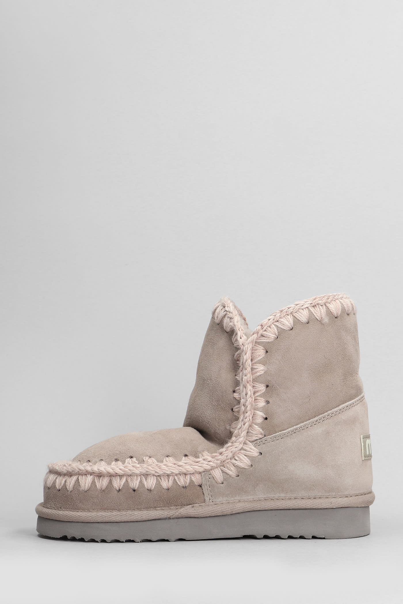 Shop Mou Eskimo 18 Low Heels Ankle Boots In Beige Suede