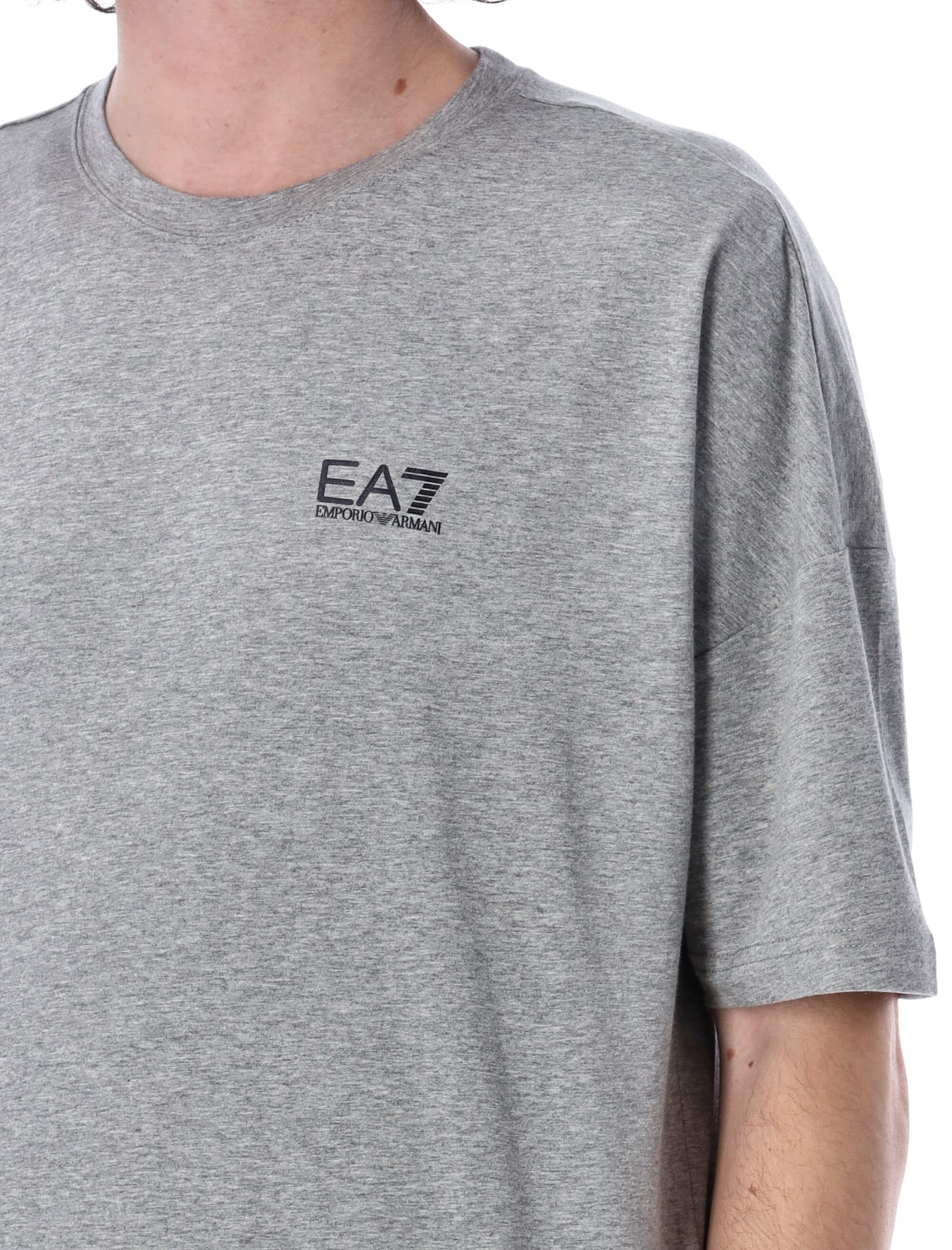 Shop Ea7 Logo Series Printed T-shirt In Grey Melange
