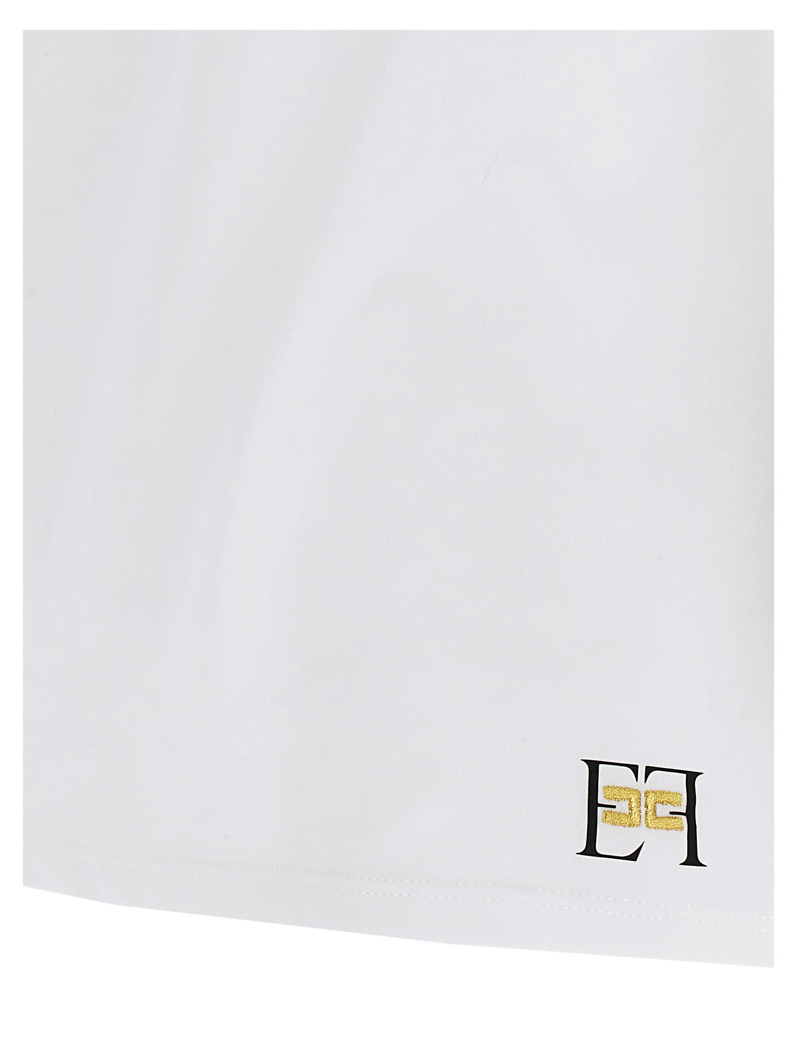 Elisabetta Franchi Asymmetric Neckline T-shirt With Gold Brooch Accents In White