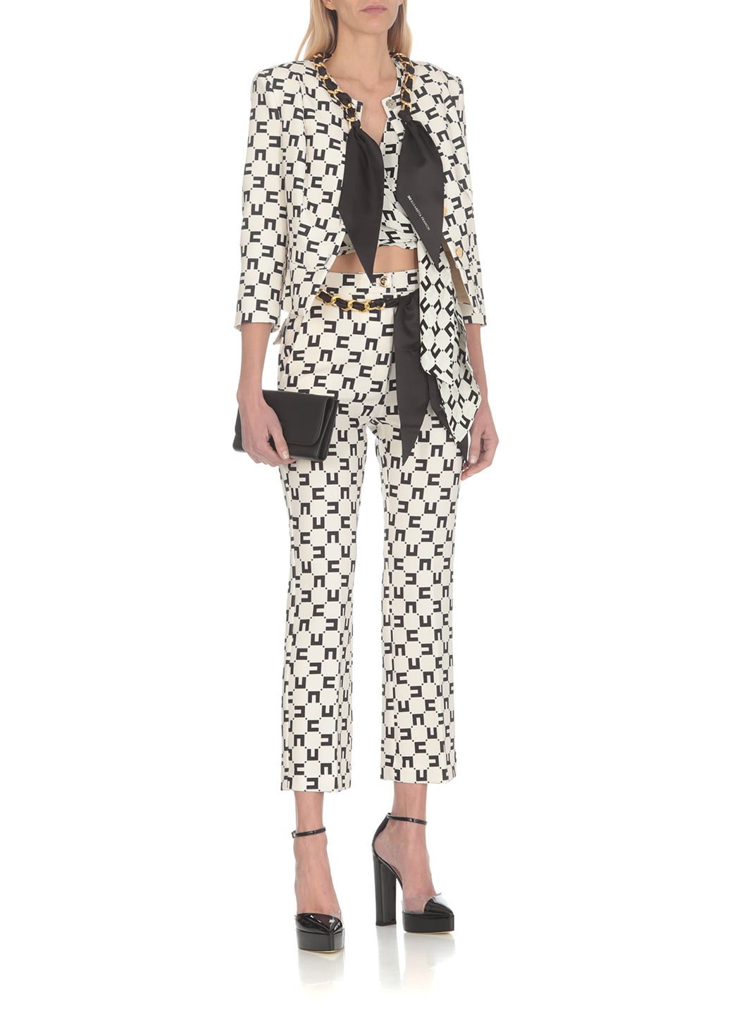 Shop Elisabetta Franchi Cropped Blazer With Bow In Ivory