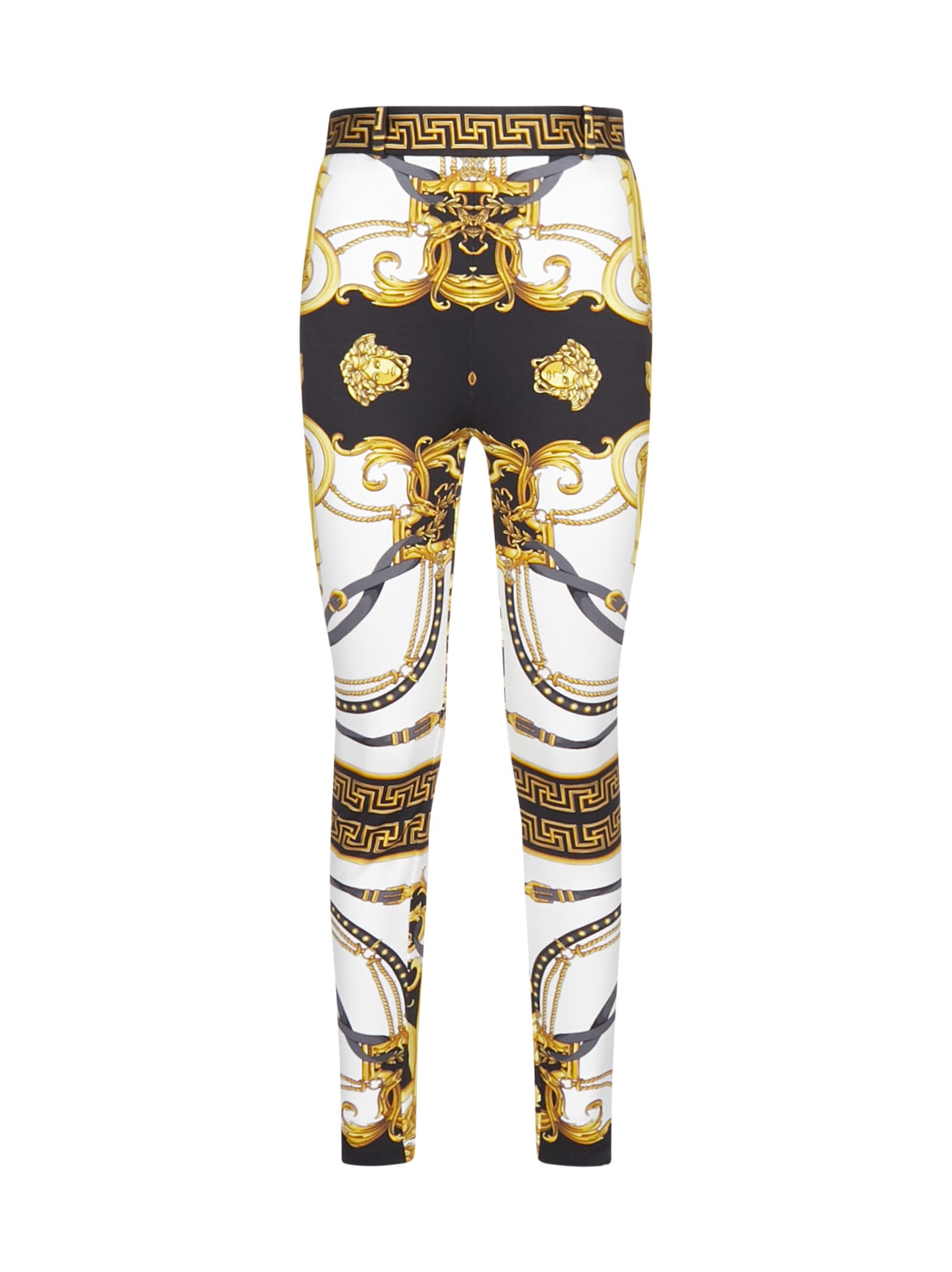 Versace Leggings Trousers In Fdo Bianco Stampa