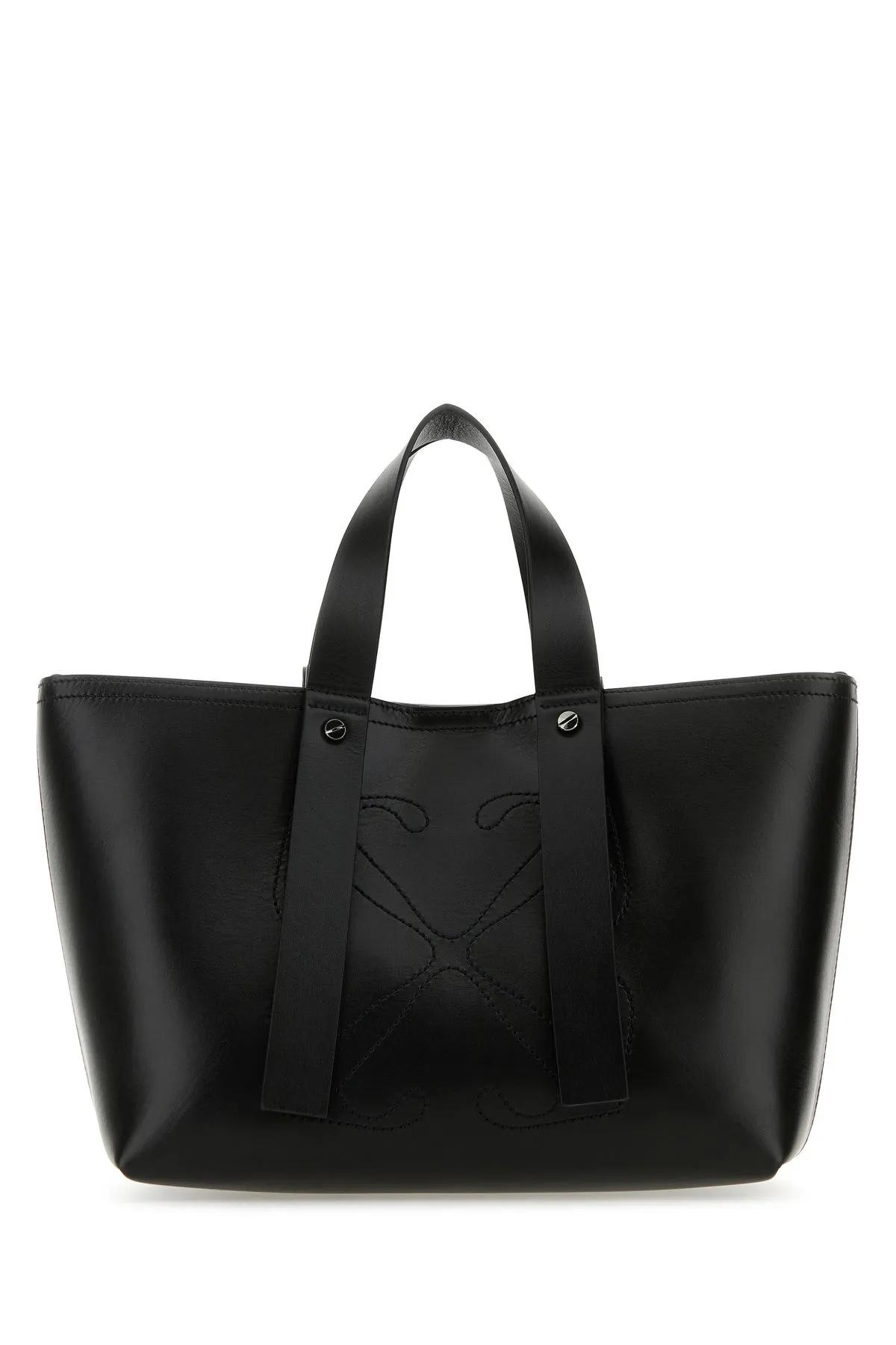 OFF-WHITE BLACK LEATHER SMALL DAY OFF SHOPPING BAG