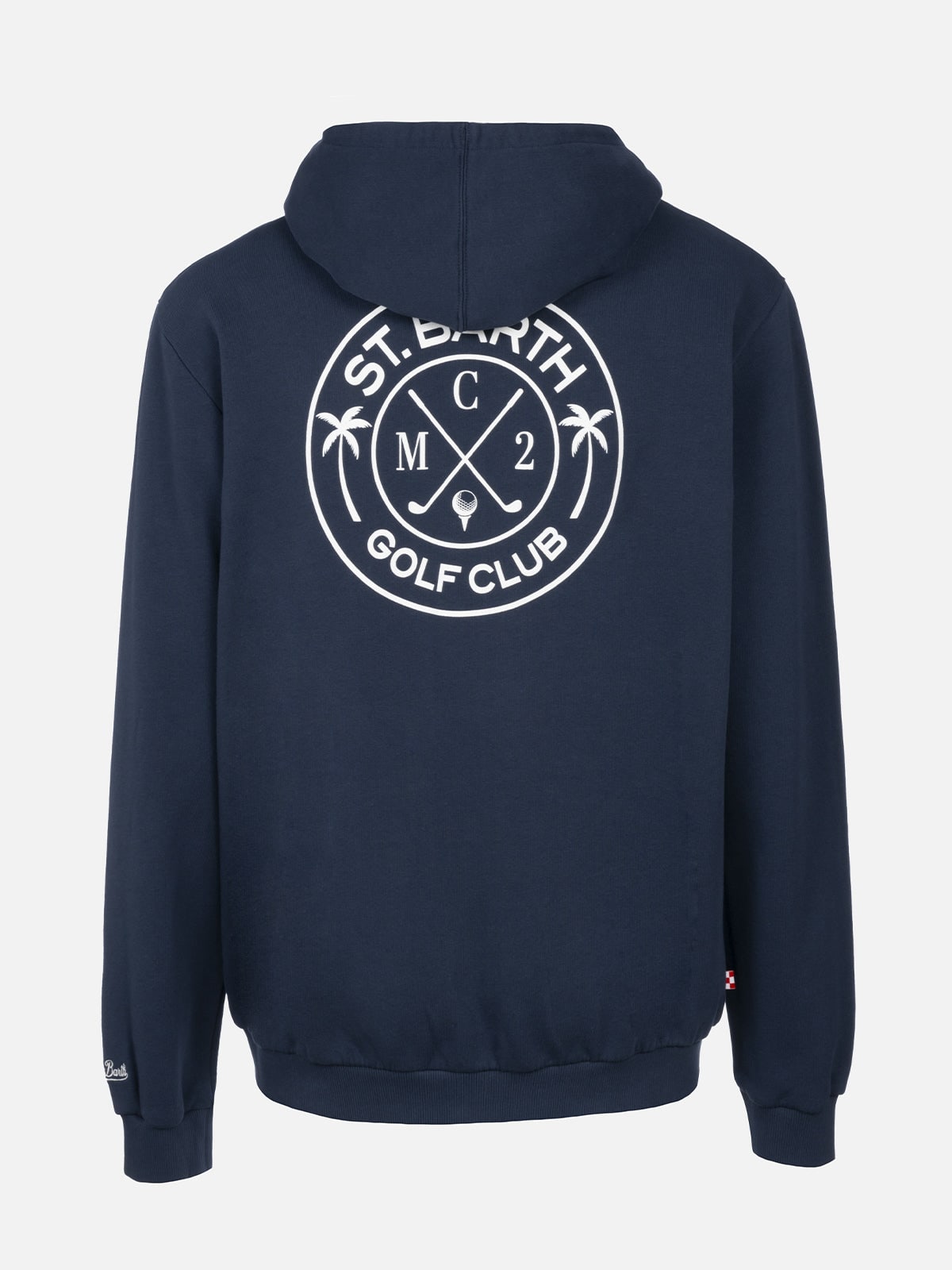 Mc2 Saint Barth Man Zipped Cotton Fleece Hoodie Danny With Front And Back Print In Blue