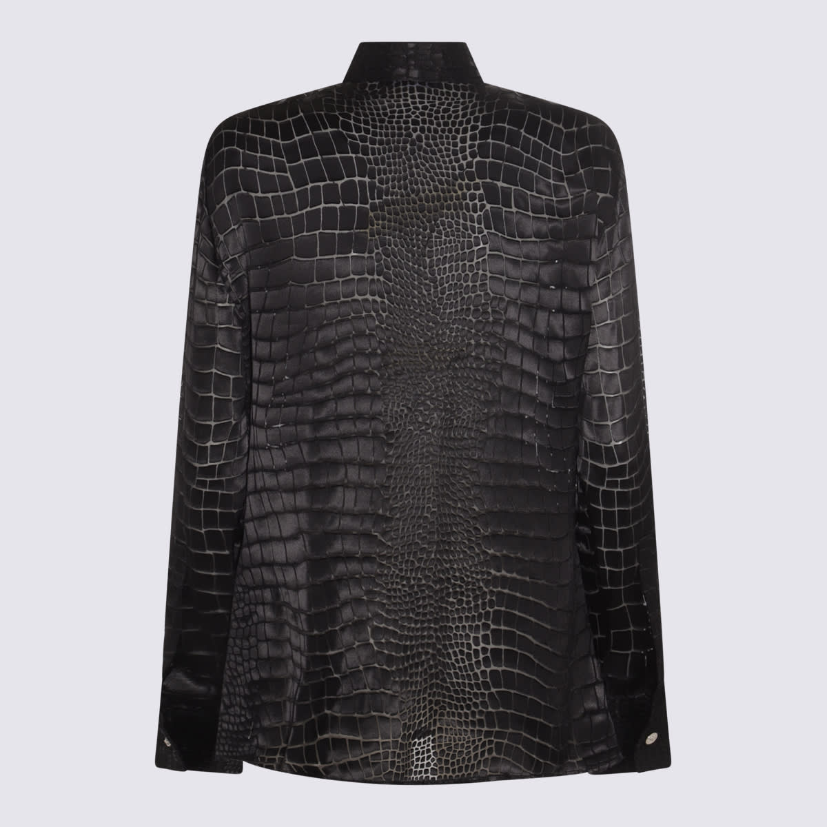 Shop Versace Black Viscose And Silk Blend Croc Effect Devore Shirt