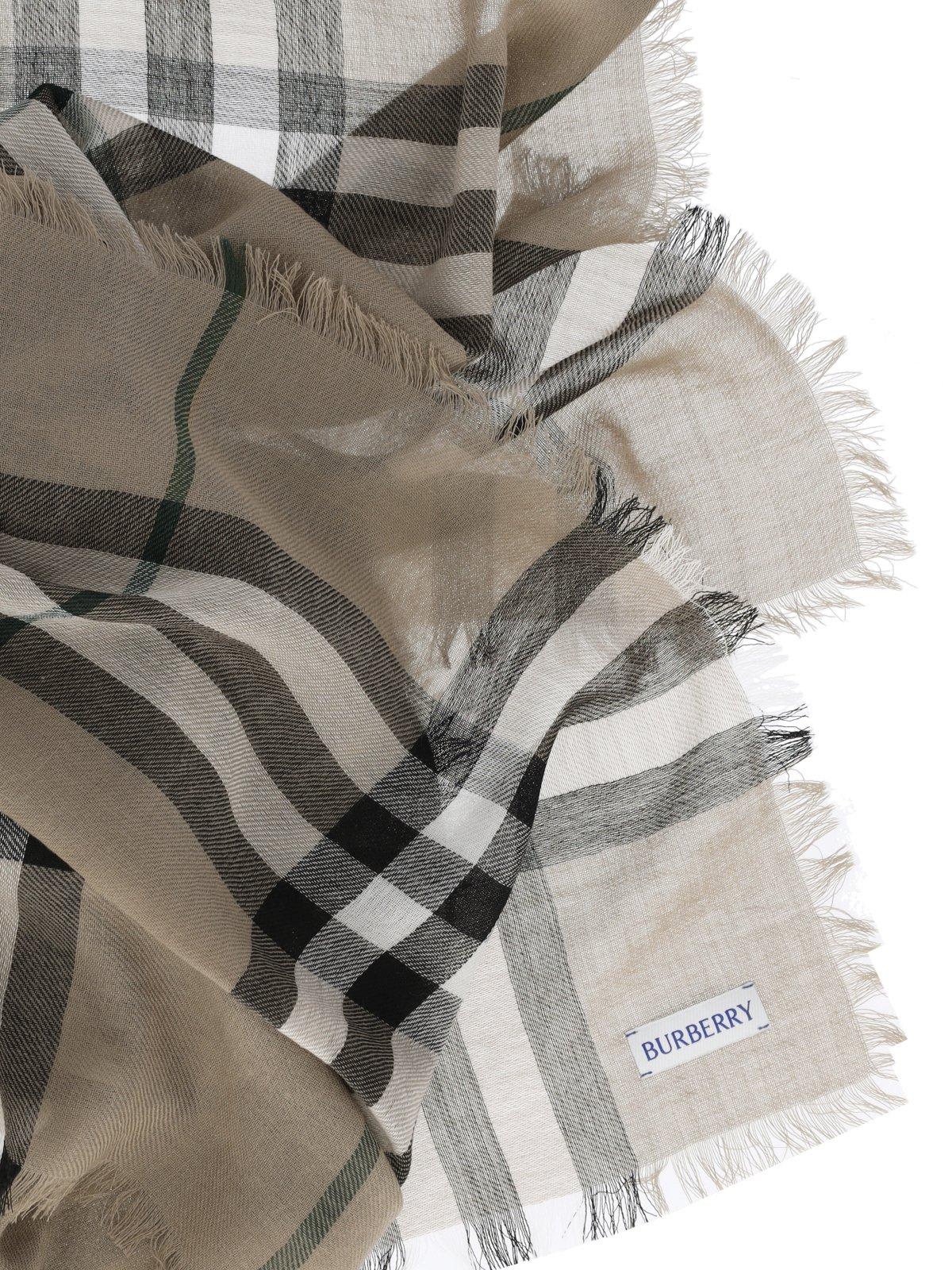 Shop Burberry Check Printed Frayed-edge Scarf In Brown