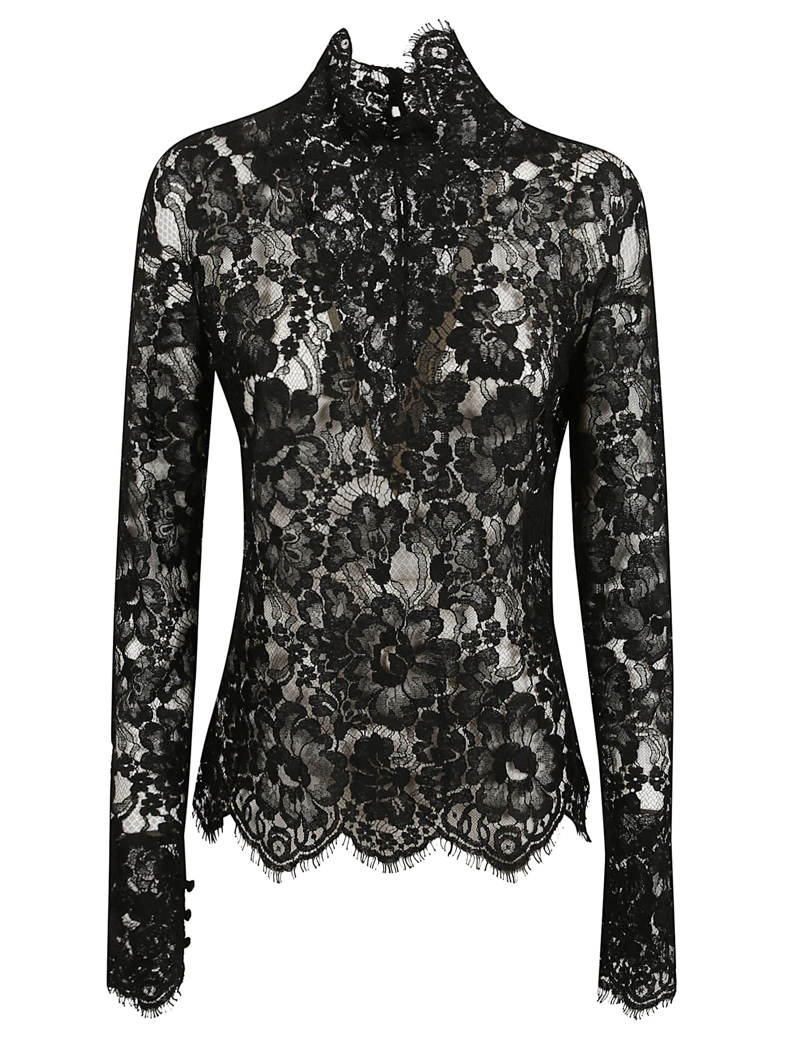 Saint Laurent Turtleneck Sheer Lace Long-sleeve Top